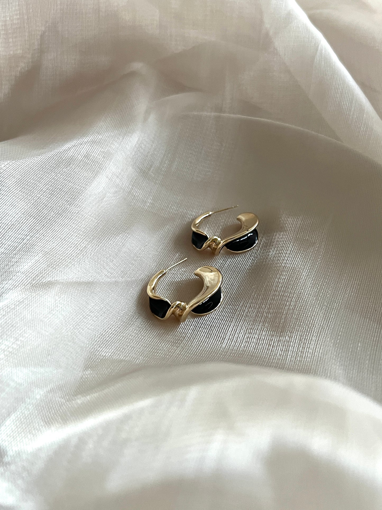 Twisted Black Gold Hoop Earrings