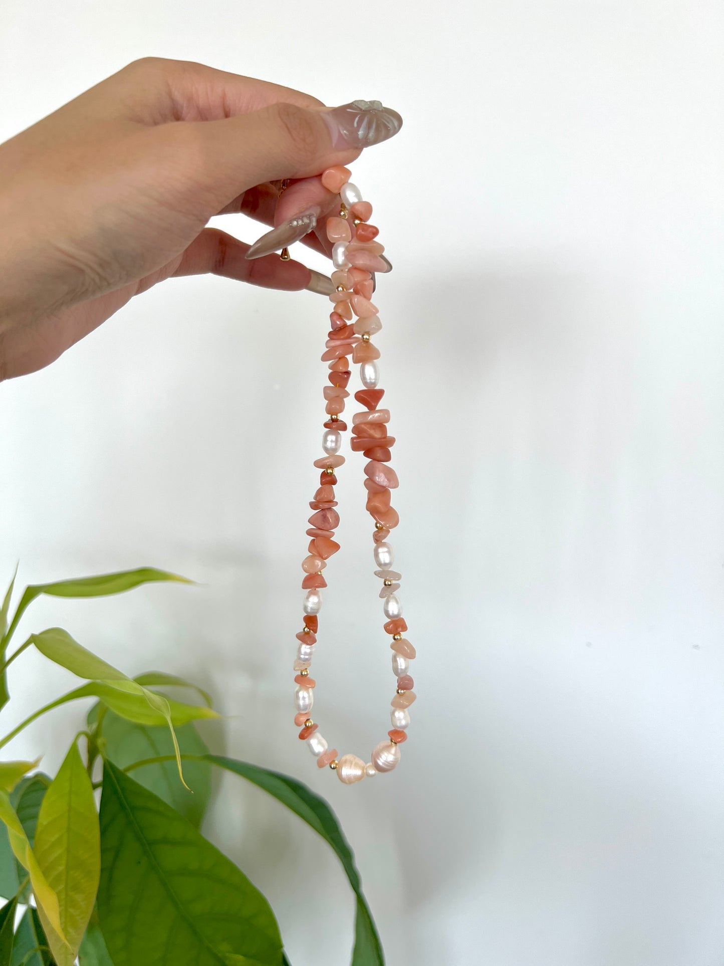 Pink Natural Stone Freshwater Pearl Necklace