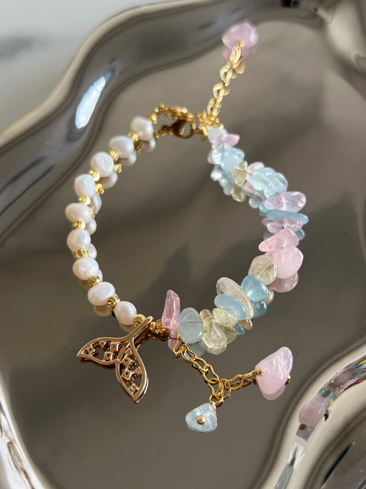 Colorful Stone Whale Tail Pearl Bracelet