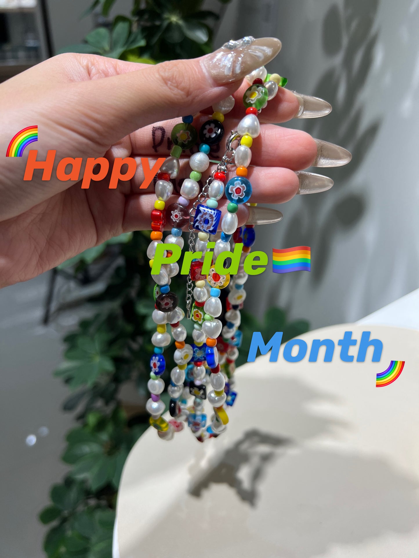 Pride Rainbow Pearl Necklace