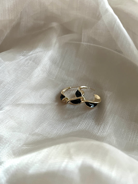 Twisted Black Gold Hoop Earrings