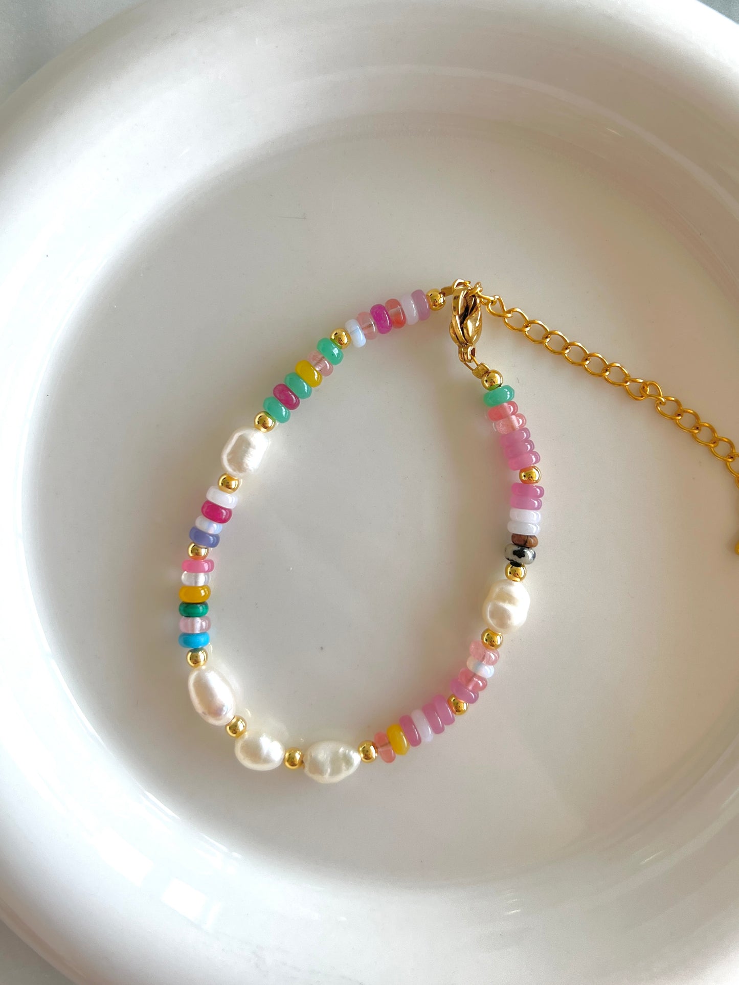 Dopamine Colorful Natural Stone Baroque Pearl Bracelet