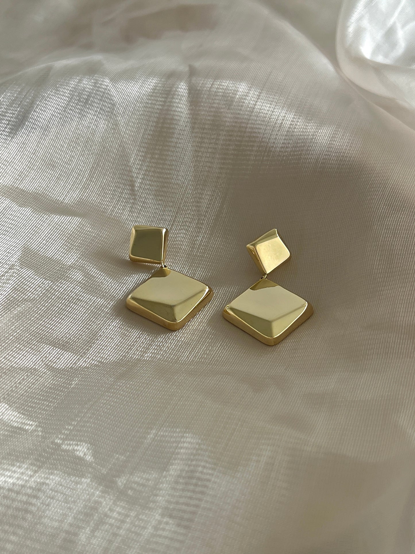 Double Square Golden Earrings