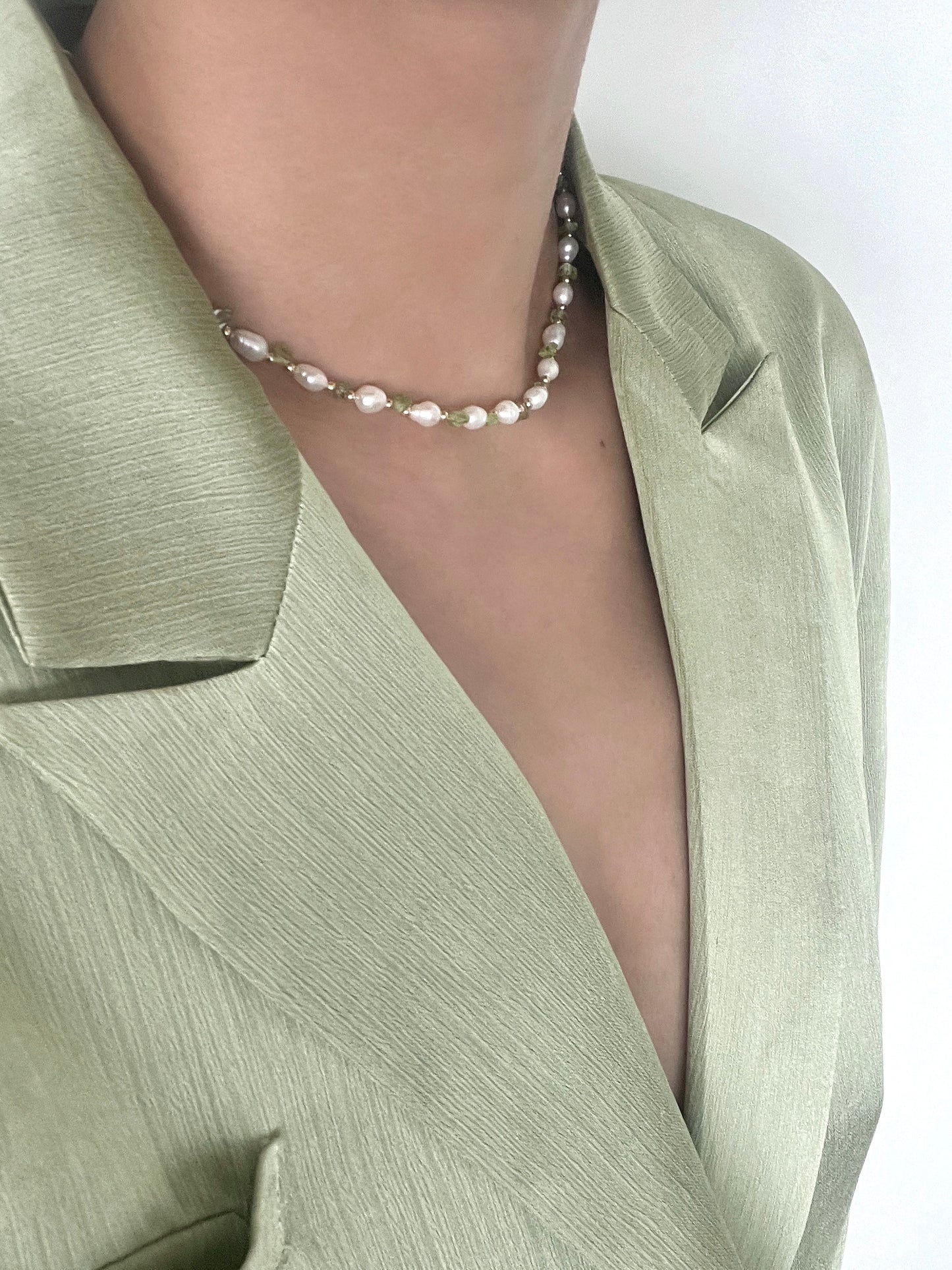 Light Green Stone Freshwater Pearl Necklace