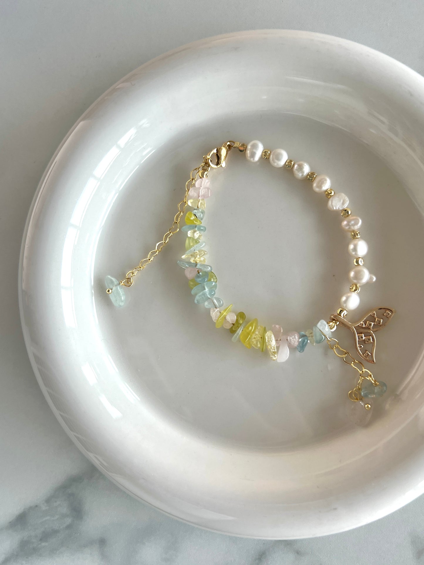 Colorful Stone Whale Tail Pearl Bracelet