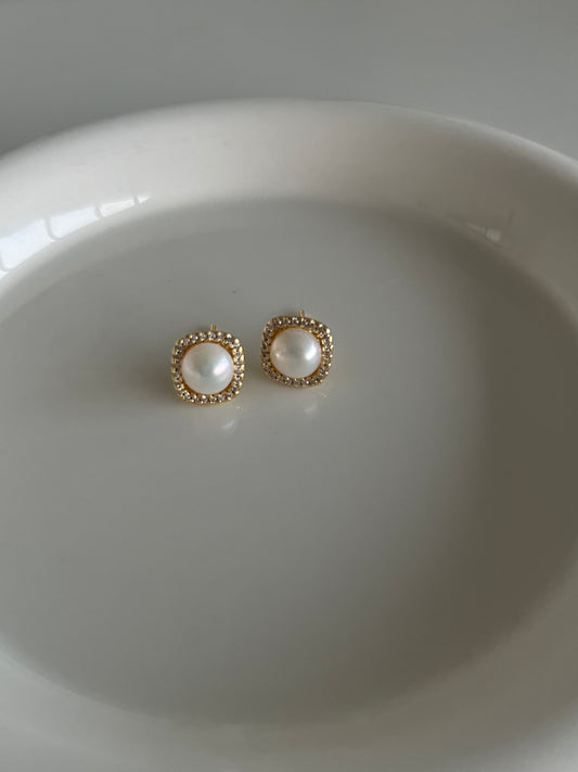 Elysian Square Golden Freshwater Pearl Earrings