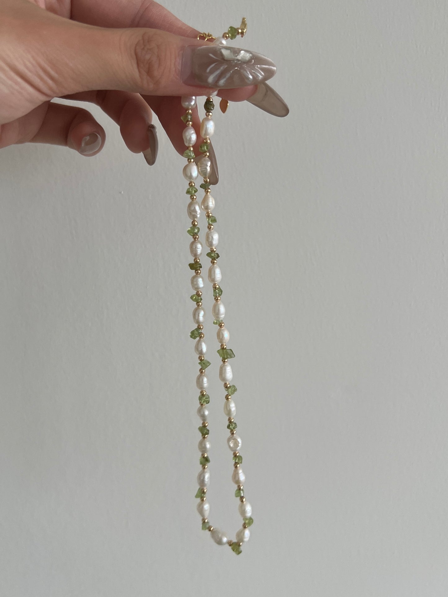 Light Green Stone Freshwater Pearl Necklace