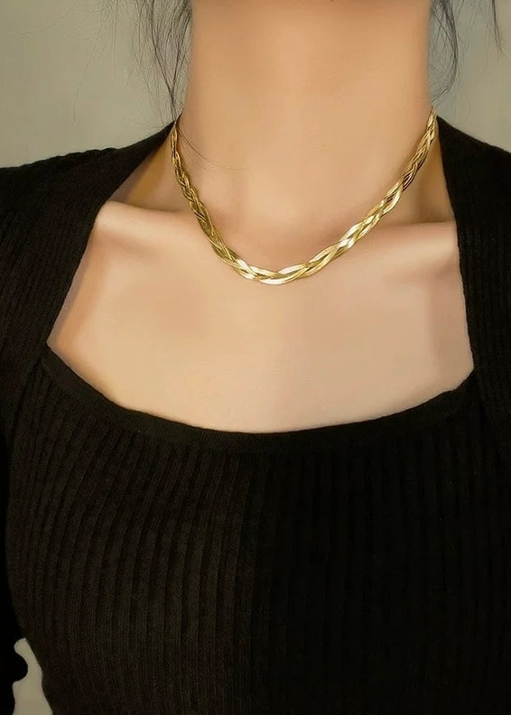 Golden Twisted Snake Bone Necklace