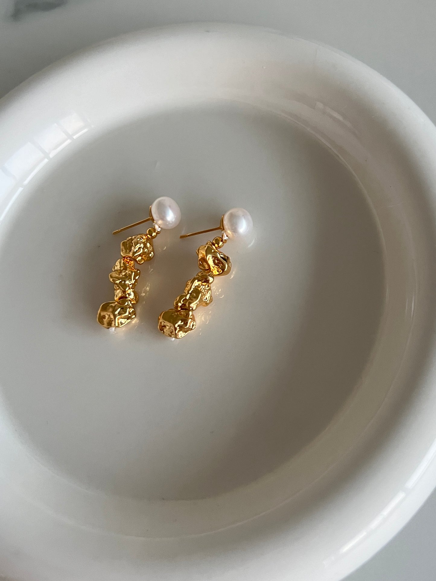 Golden Macadam Freshwater Pearl Earrings