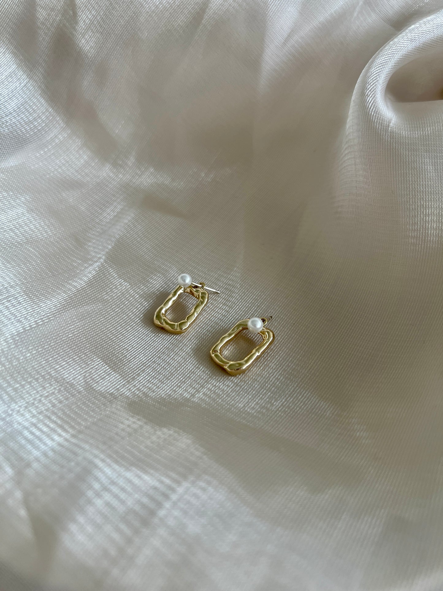 Rectangular Pearl Golden Earrings