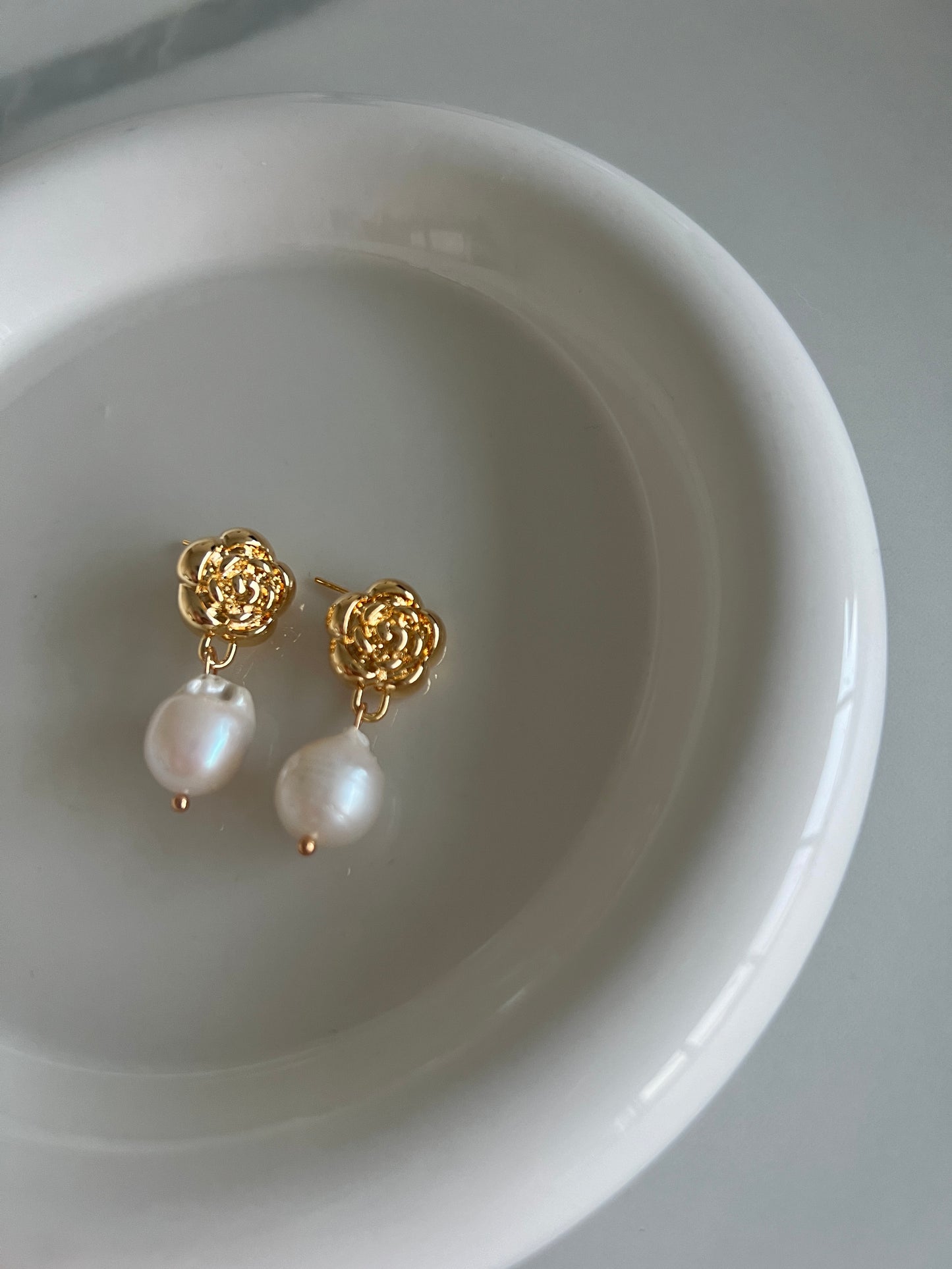 Camellia Golden Freshwater Pearl Earrings