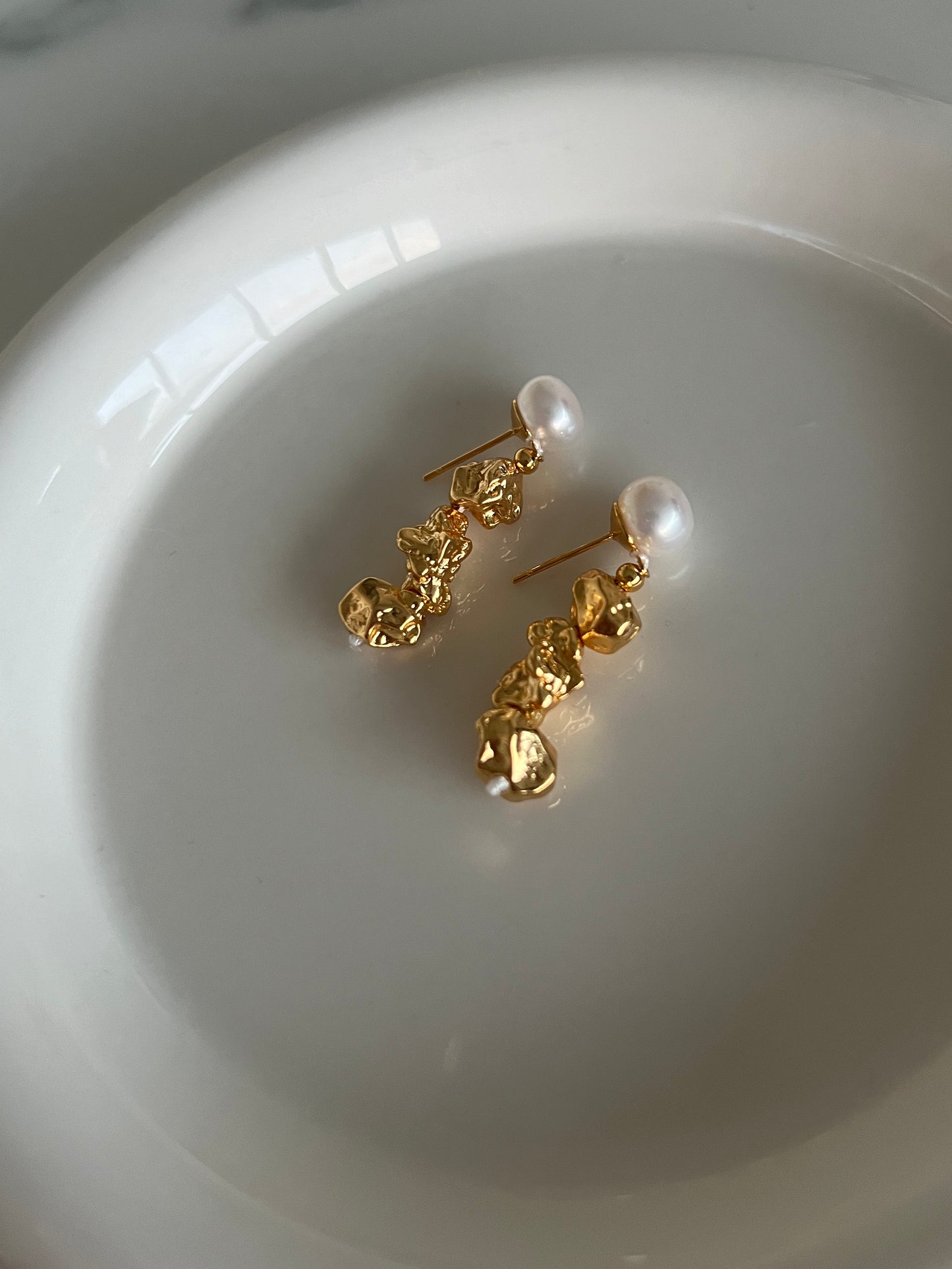 Golden Macadam Freshwater Pearl Earrings