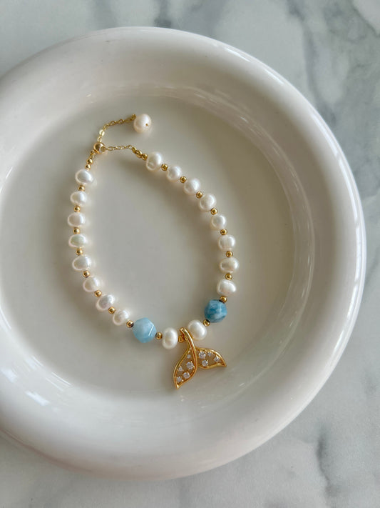 Sky Blue Whale Tail Freshwater Pearl Bracelet