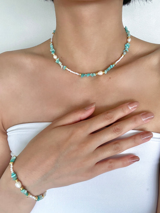 Natural Mint Green Baroque Pearl Necklace