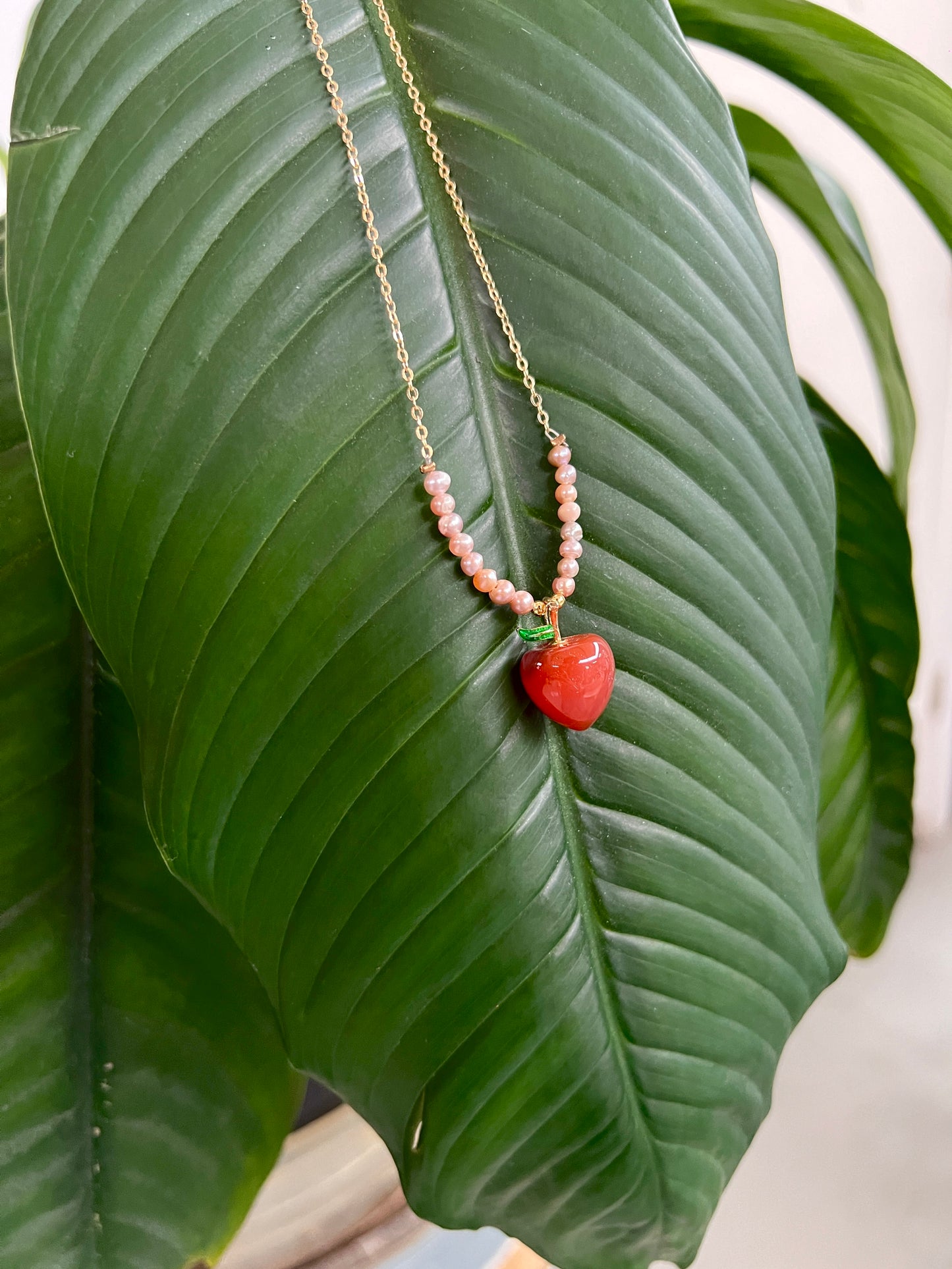 Christmas Pearl Necklace with Apple Pendant