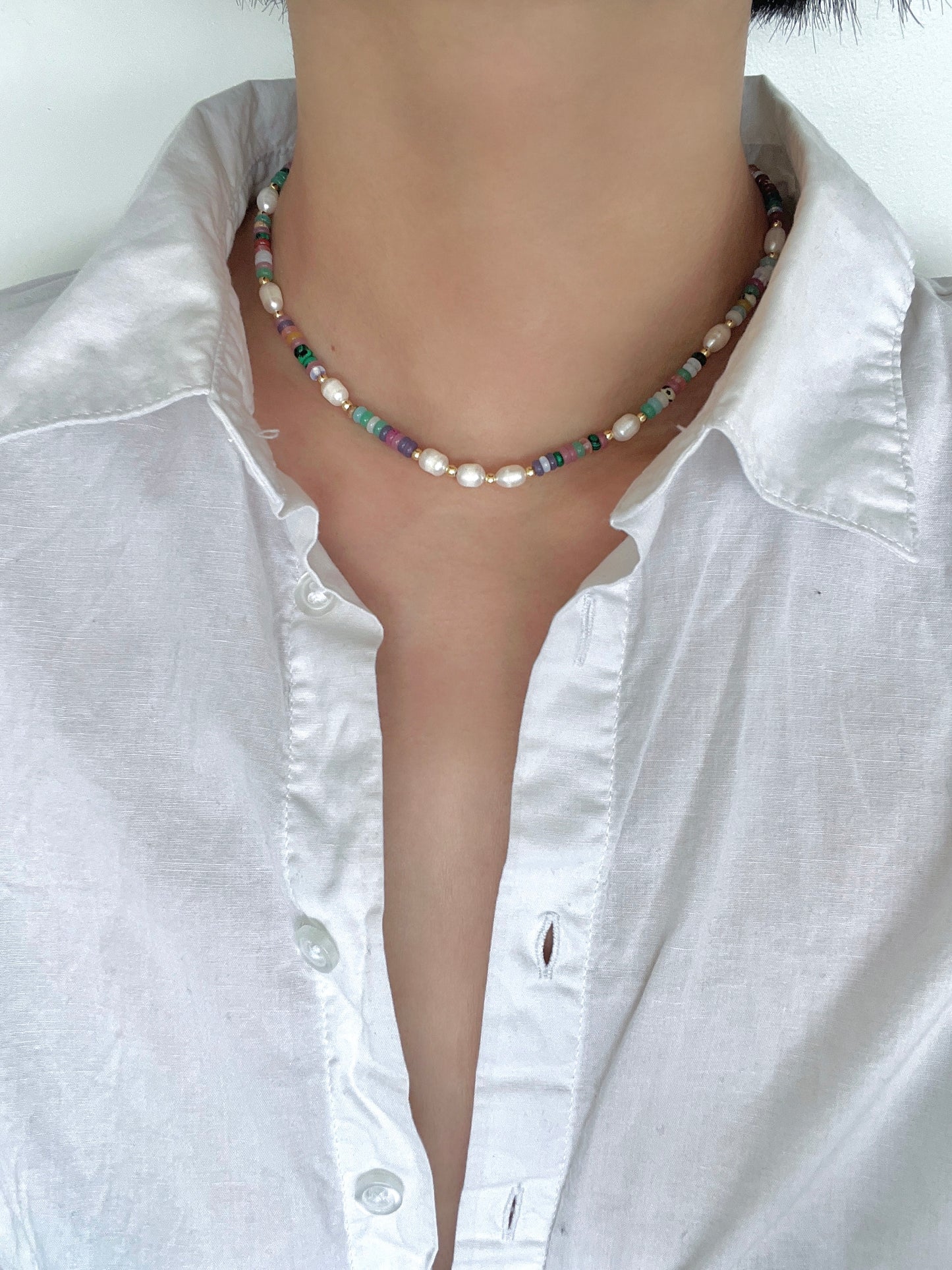 Dopamine Colorful Natural Stone Pearl Necklace