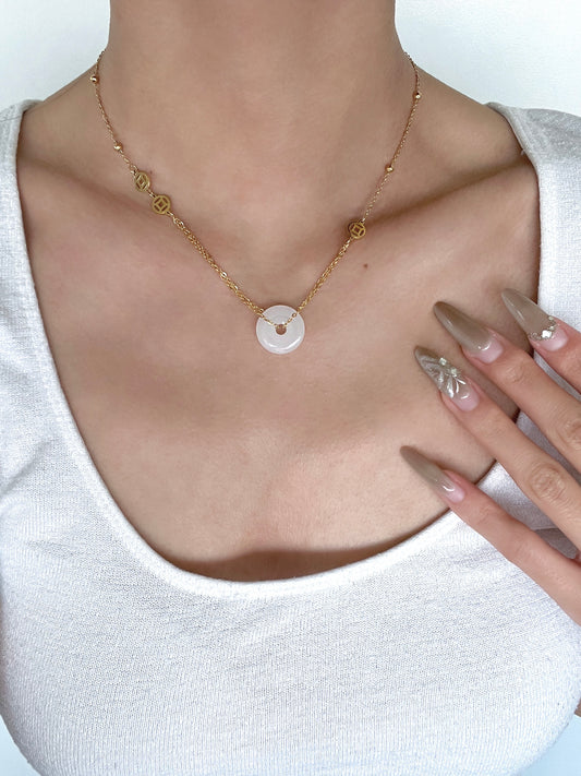 Gold White Jade Donut Necklace