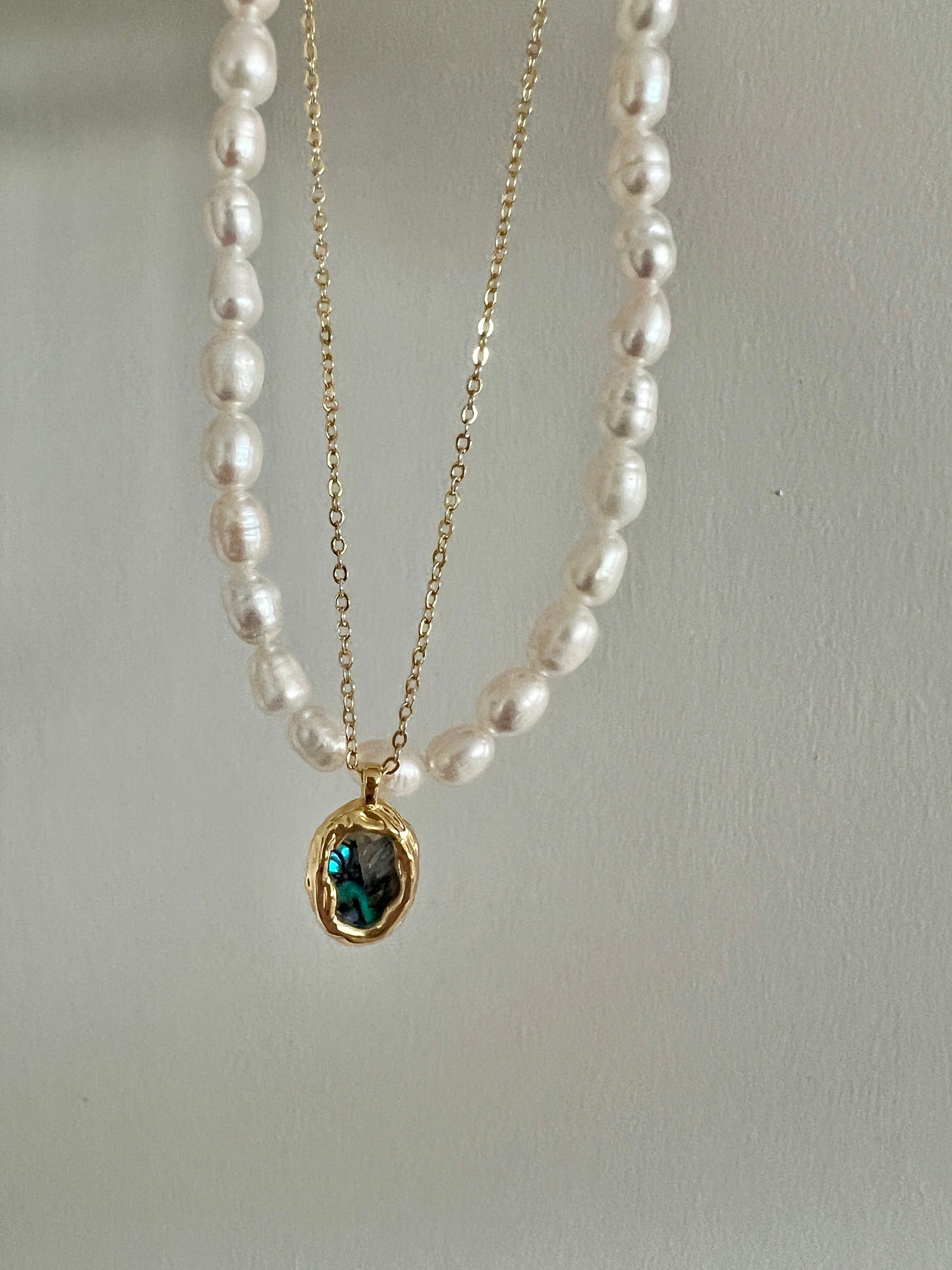 Mother of Pearl Golden Double-Chain Necklace