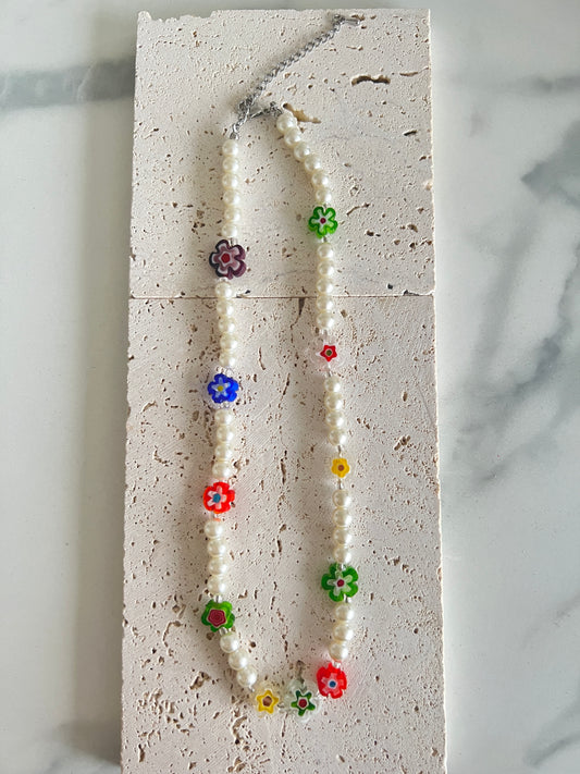 Colorful Flower Pearl Necklace