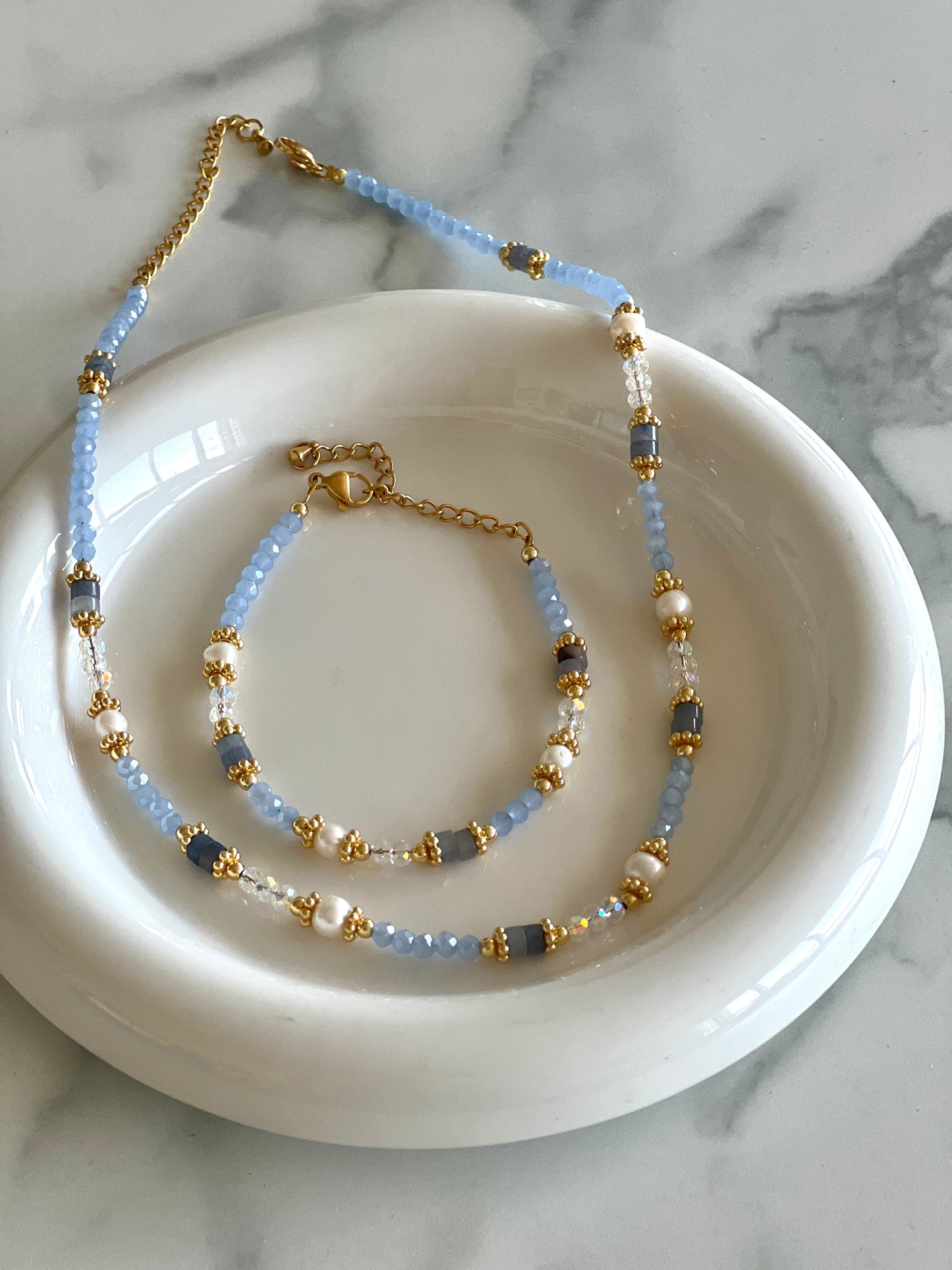 Light Blue Crystal Freshwater Pearl Necklace