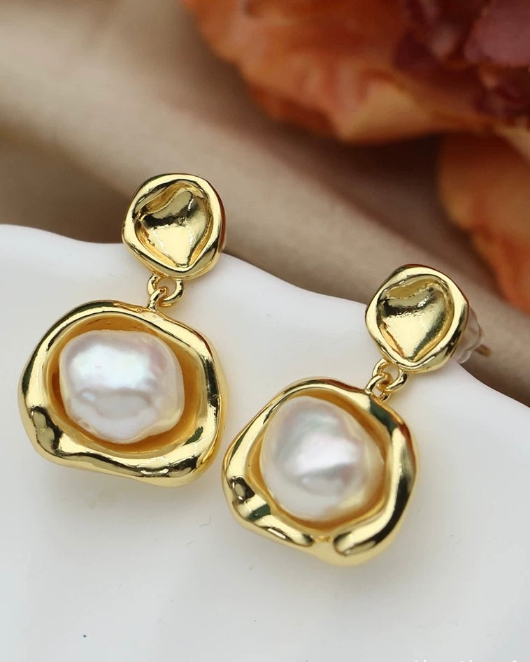 Celeste Golden Freshwater Pearl Earrings