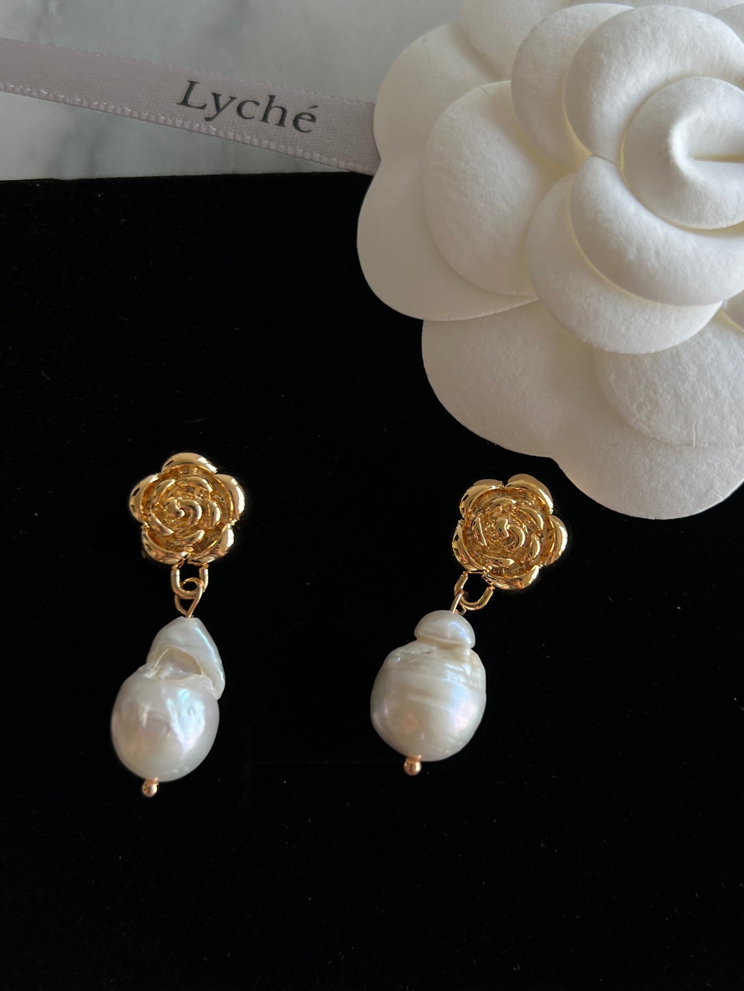 Camellia Golden Freshwater Pearl Earrings