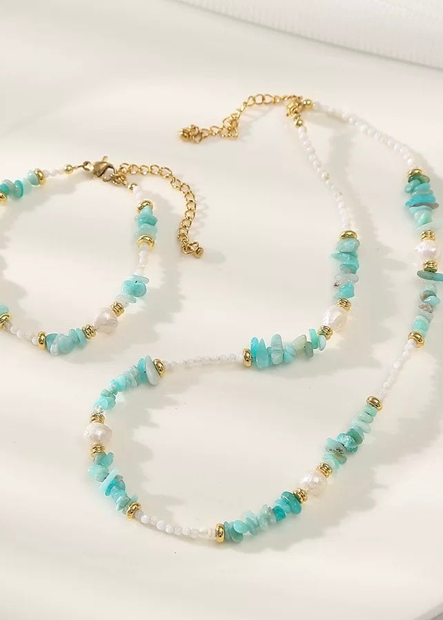 Natural Mint Green Baroque Pearl Necklace