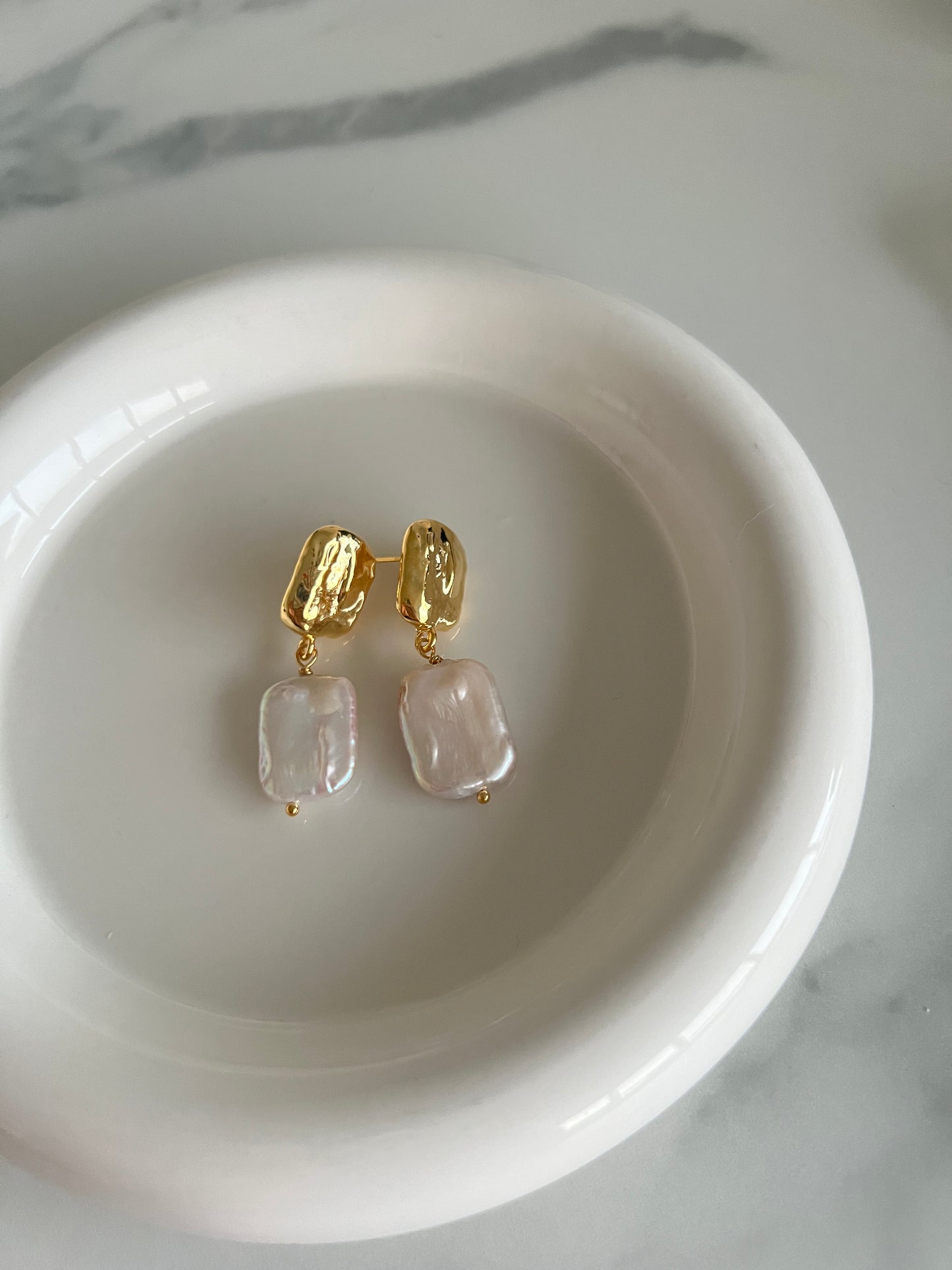 Marina Bliss Golden Square Baroque Pearl Earrings