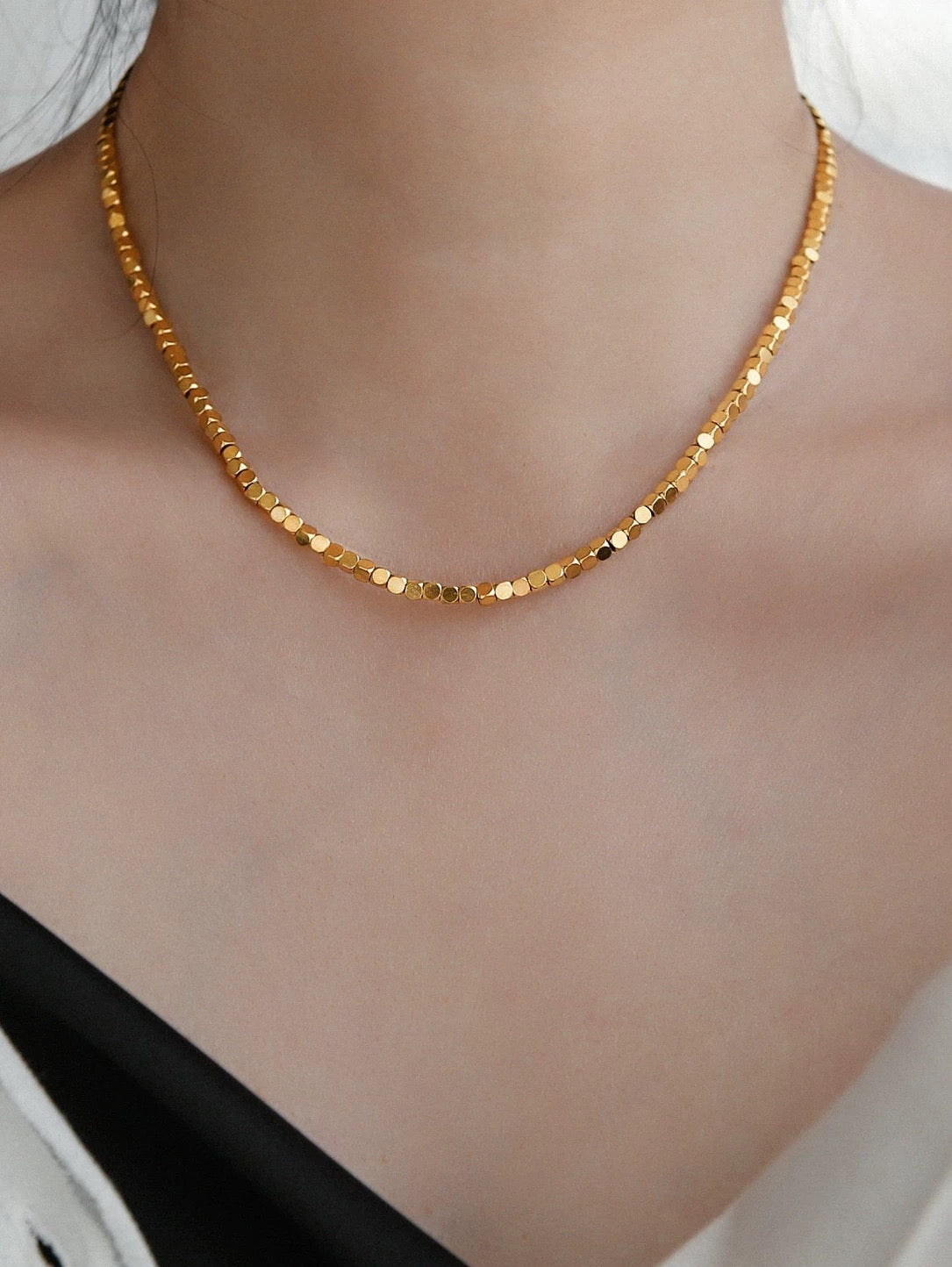 Golden Geometric Block Necklace