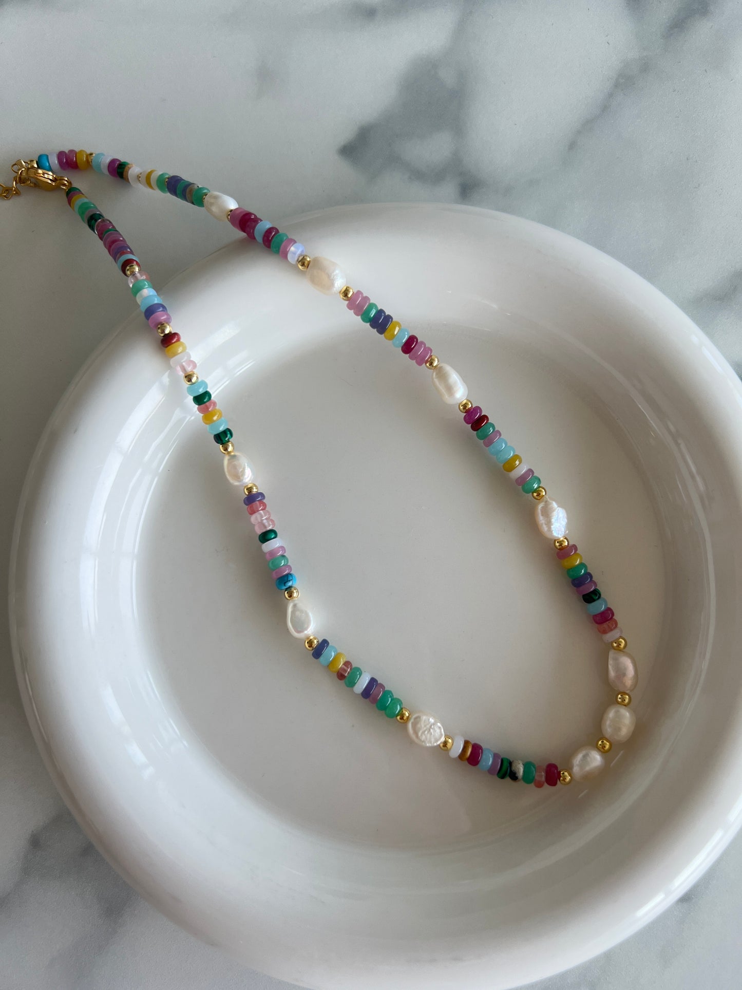 Dopamine Colorful Natural Stone Pearl Necklace