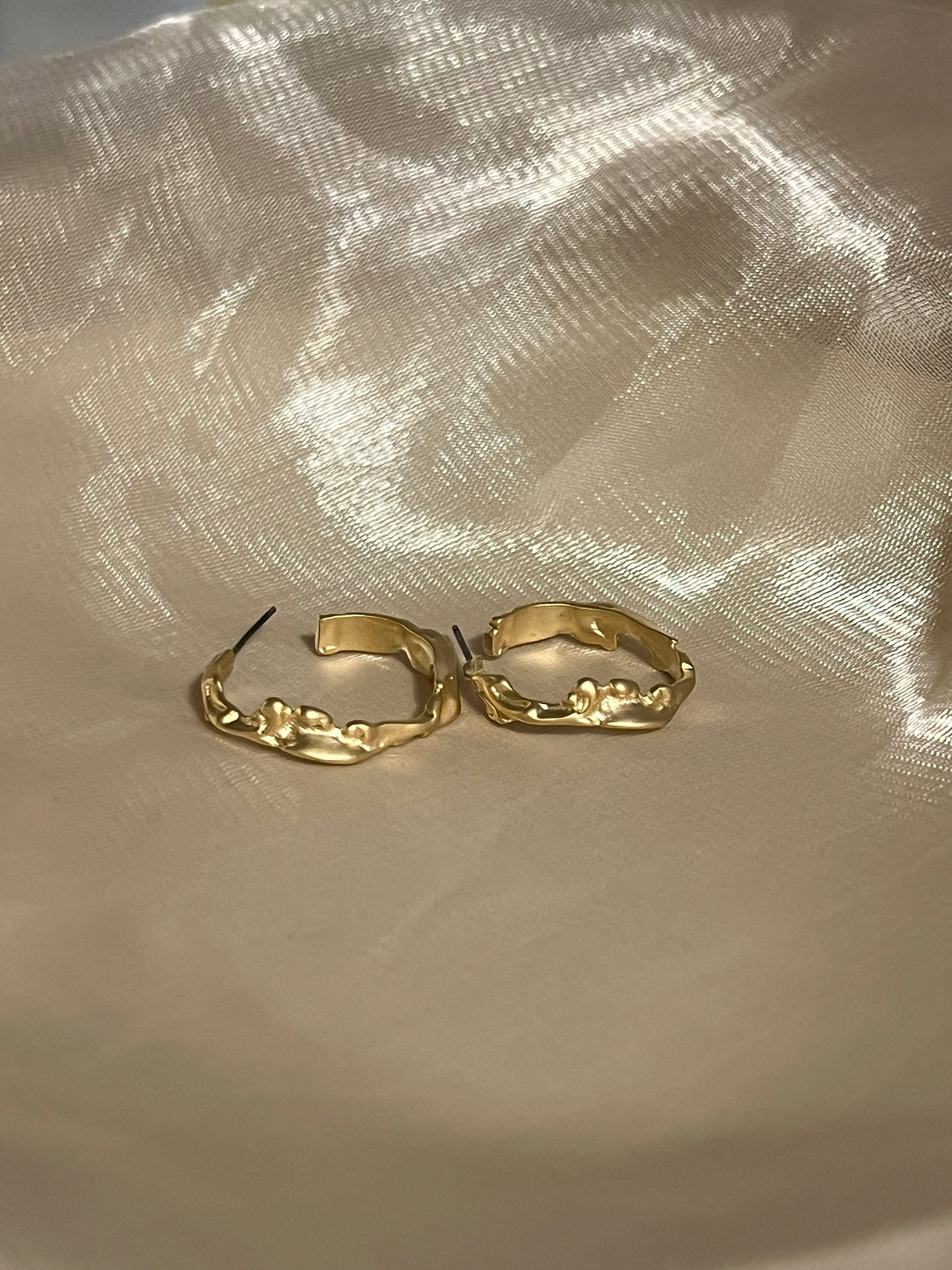 Flowery Matte Gold Hoops