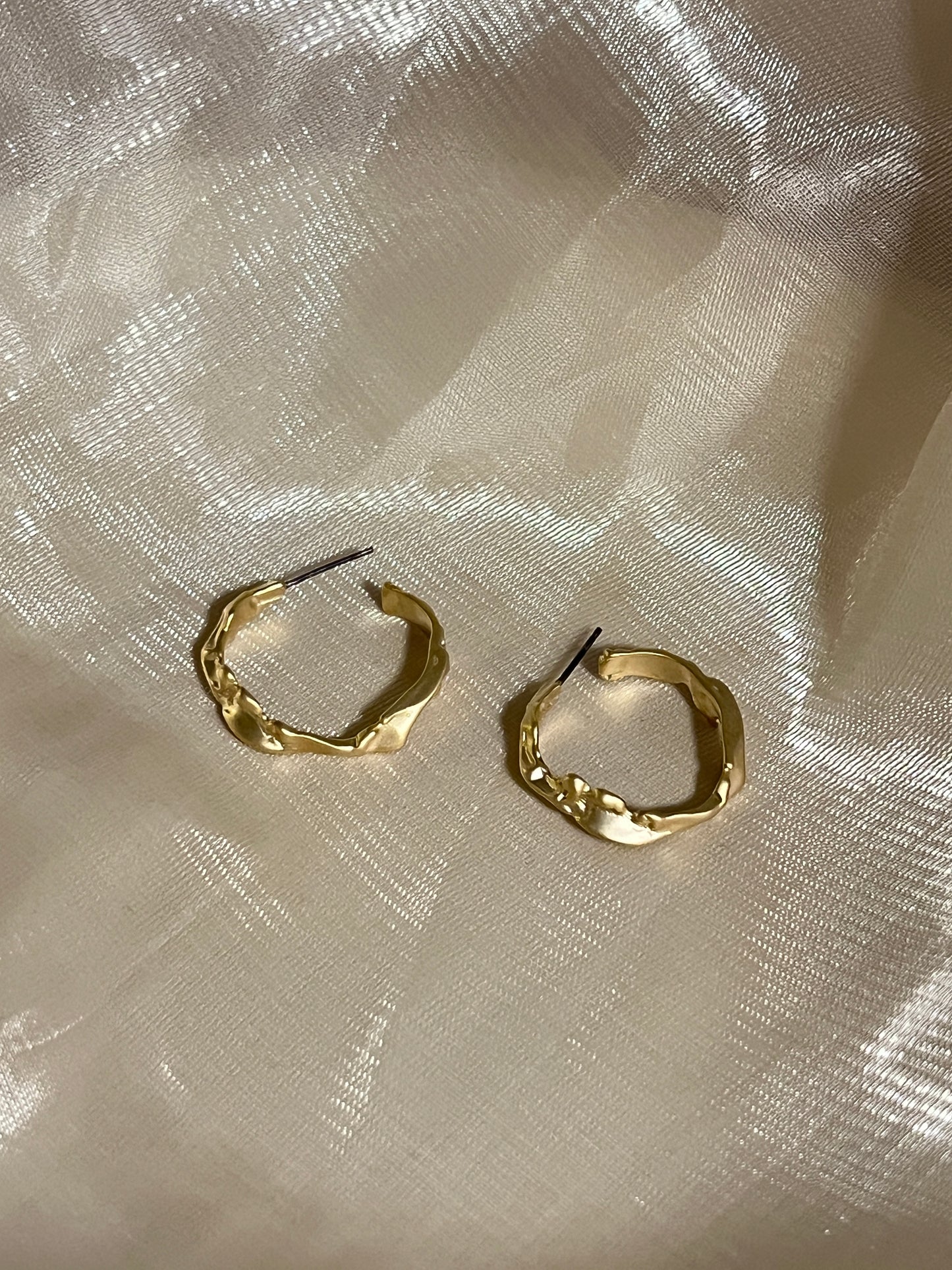 Flowery Matte Gold Hoops