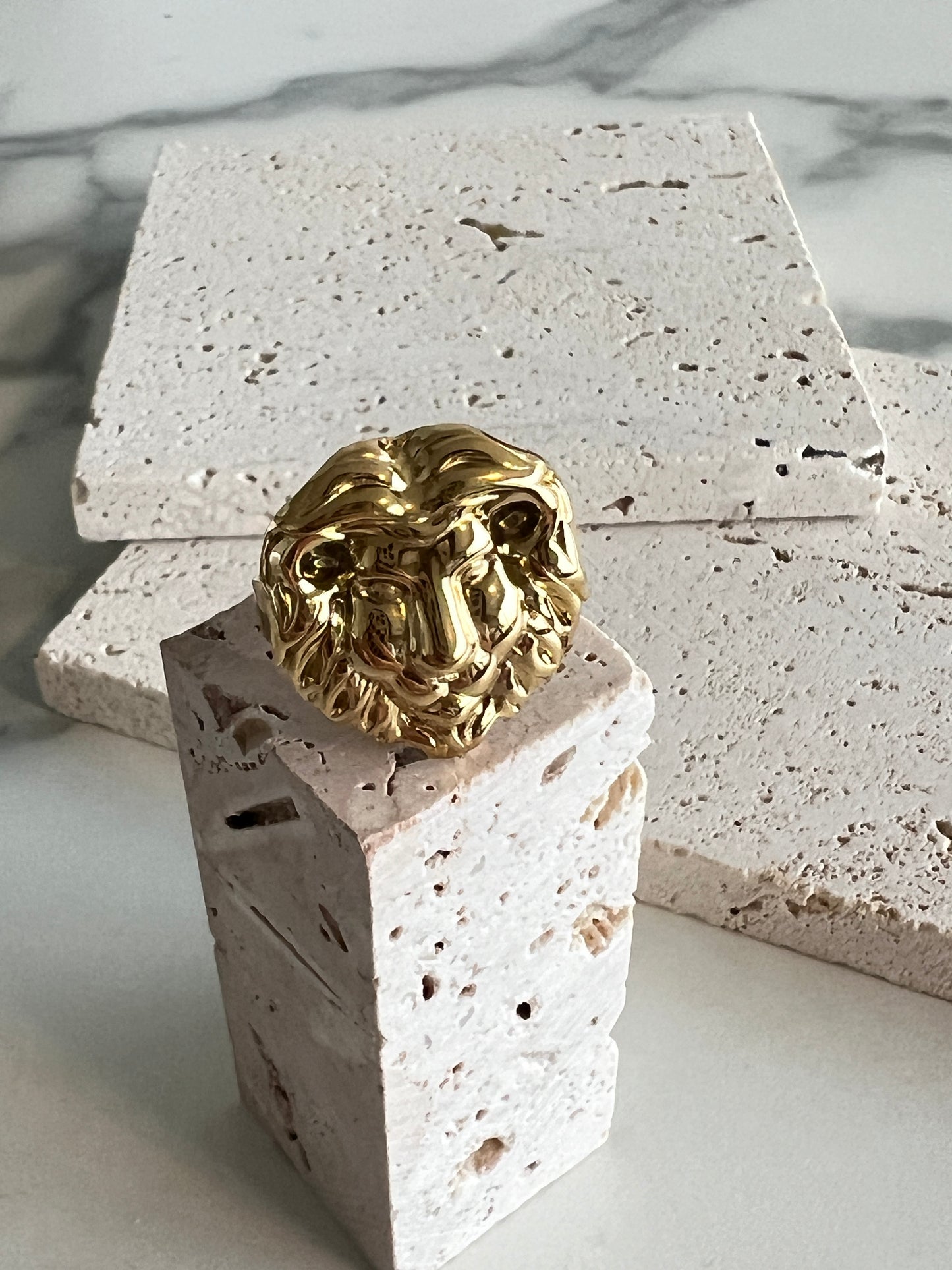 Golden Lion Face Adjustable Ring