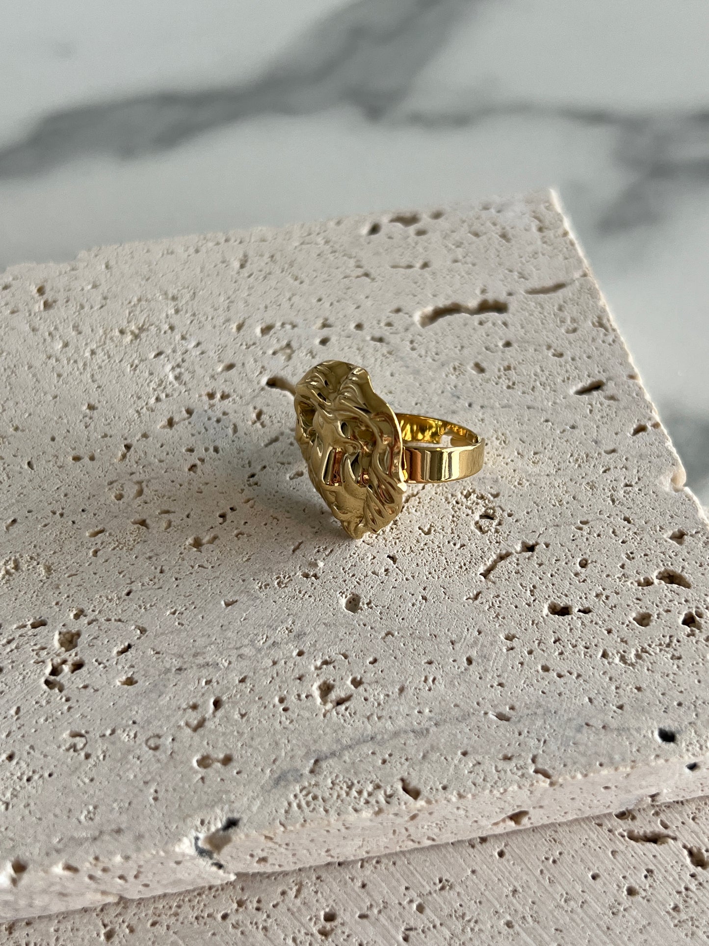 Golden Lion Face Adjustable Ring