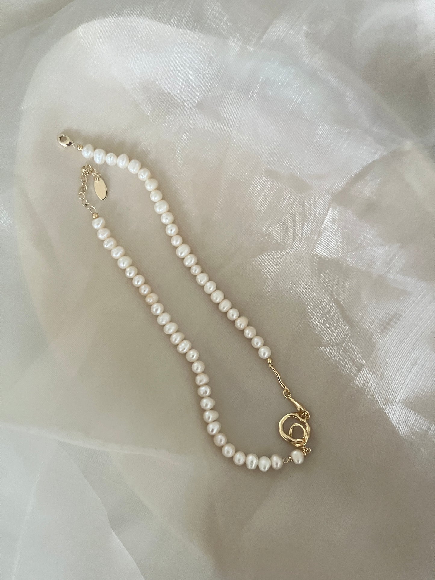 Golden Double-Buckle Freshwater Pearl Necklace