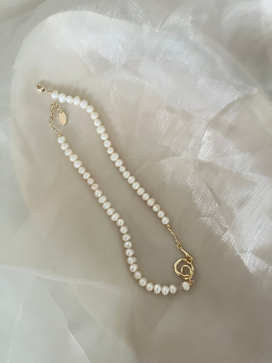 Golden Double-Buckle Freshwater Pearl Necklace