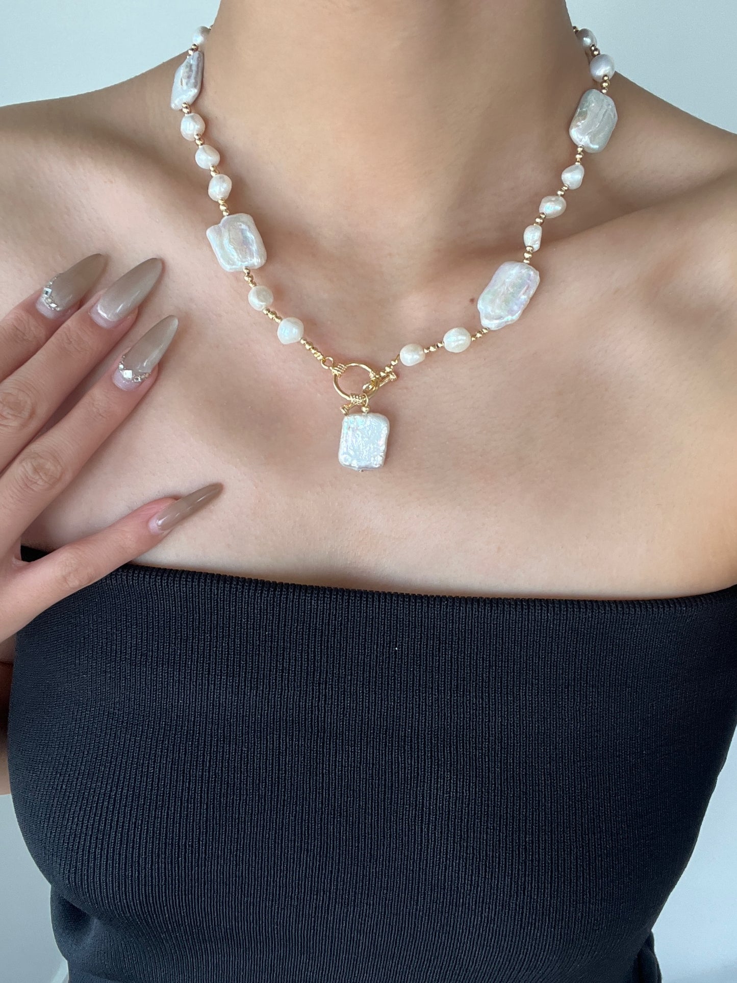 Golden Square Baroque Pearl Necklace