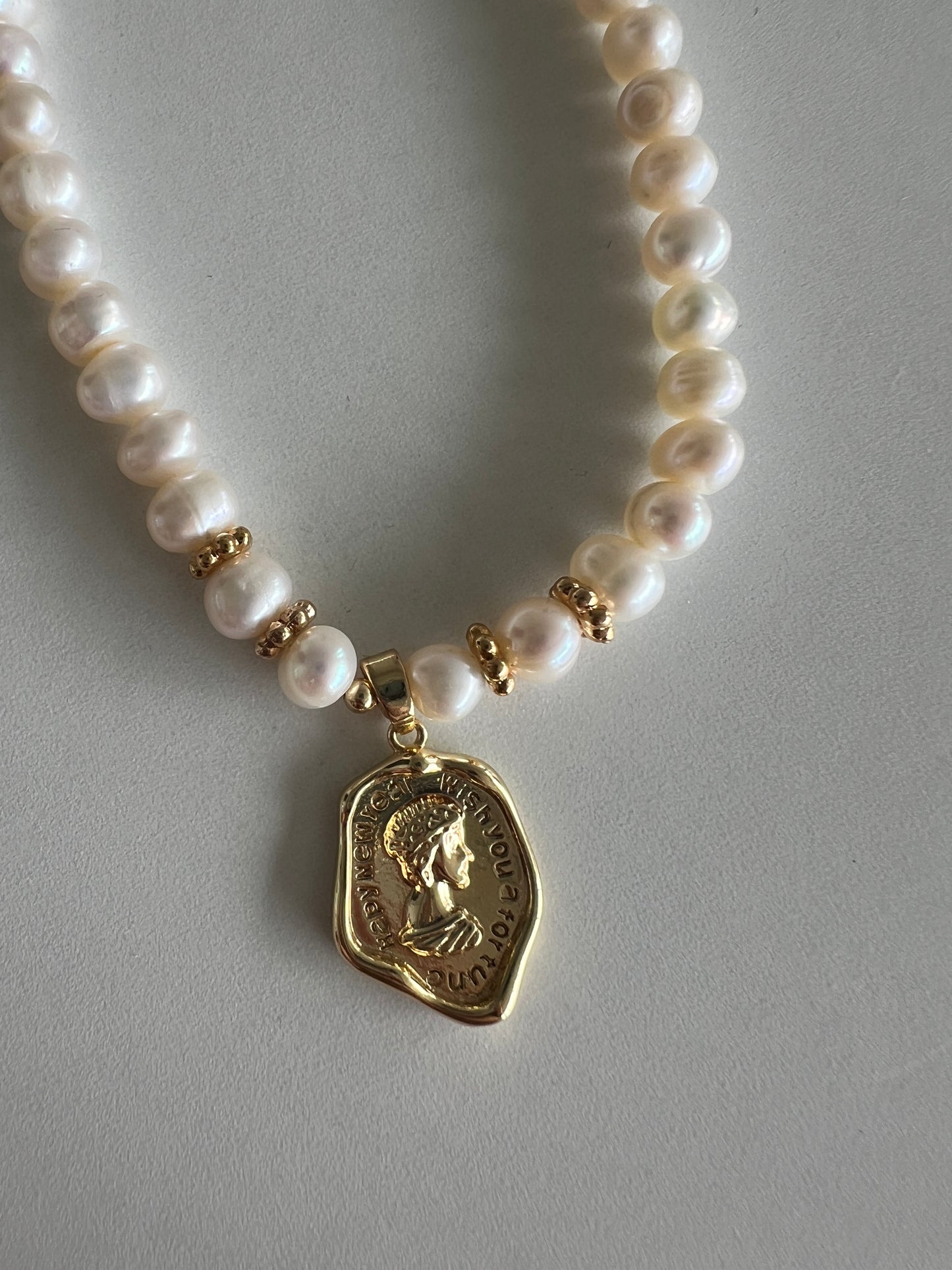 Gold Coin Freshwater Pearl Necklace