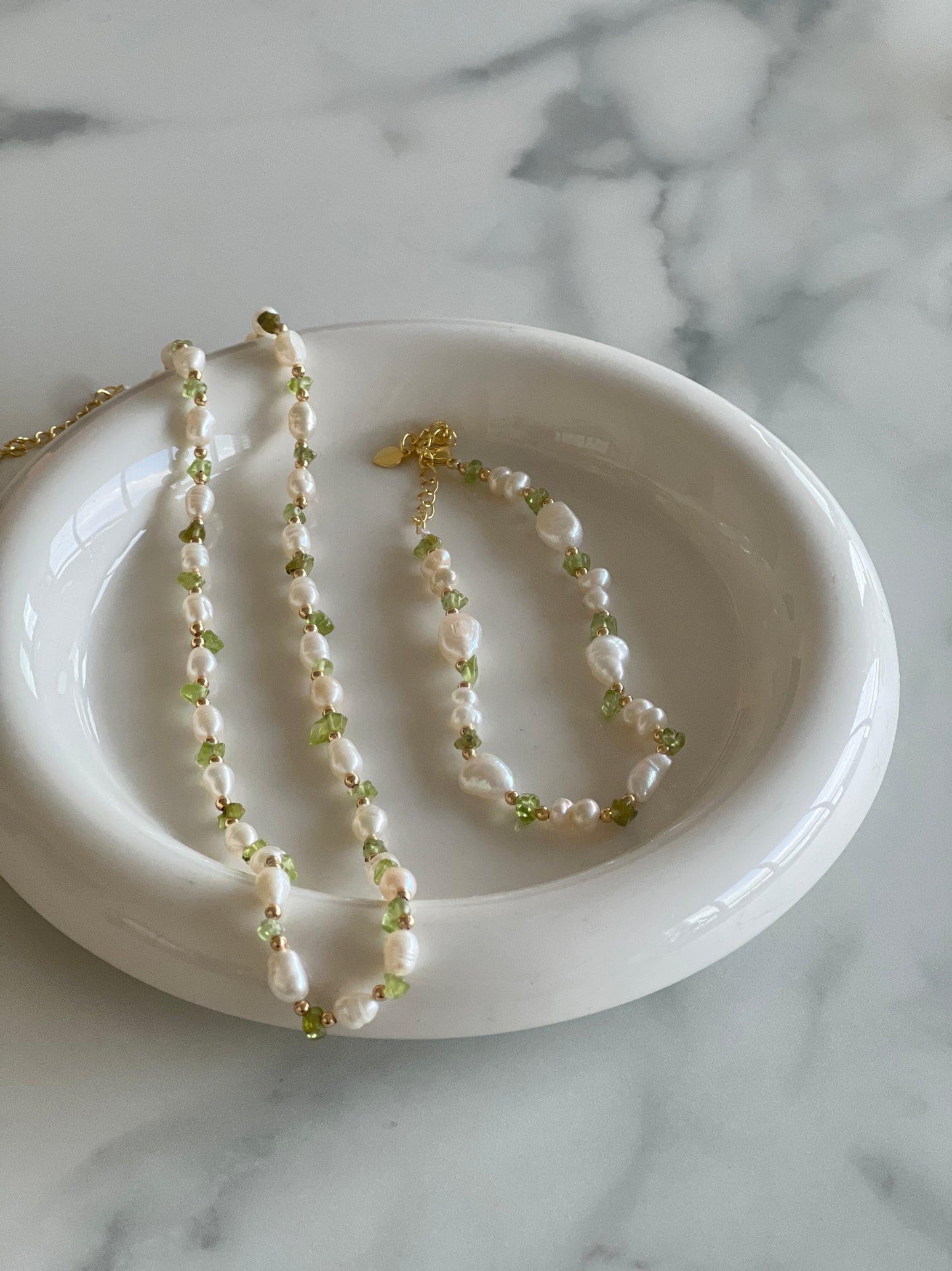 Light Green Stone Freshwater Pearl Necklace