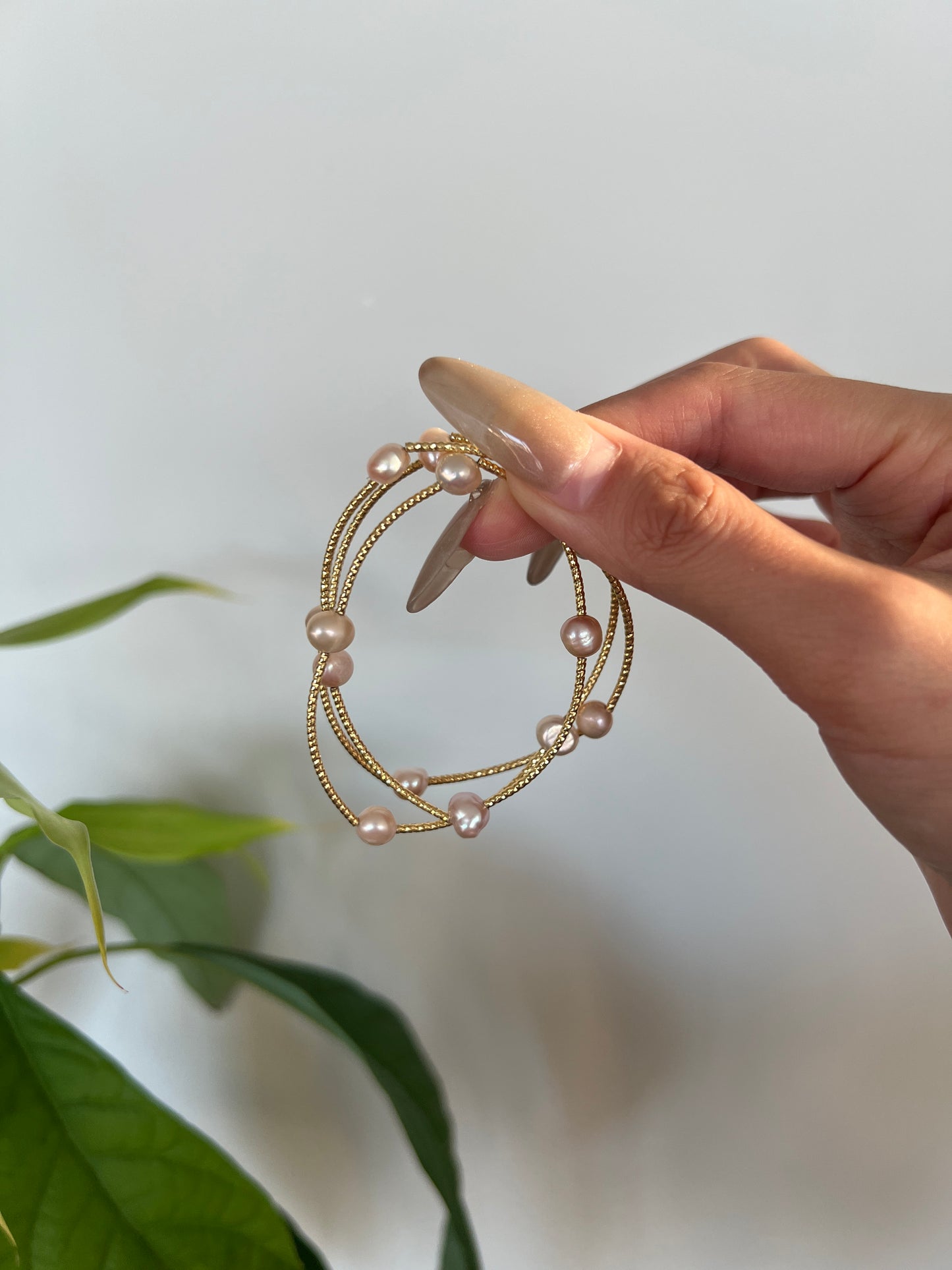 Triple Golden Thread Pink Pearl Bracelet