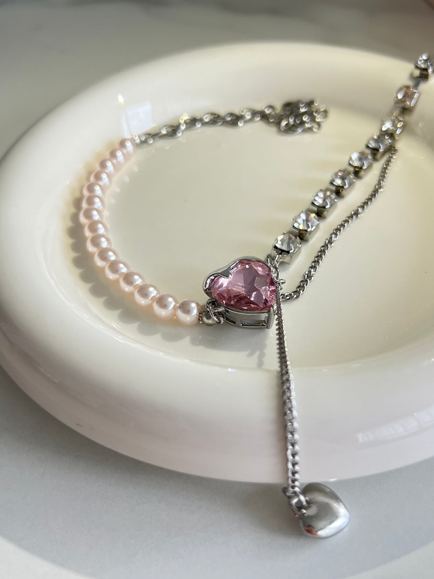 Pink Heart Pearl Necklace