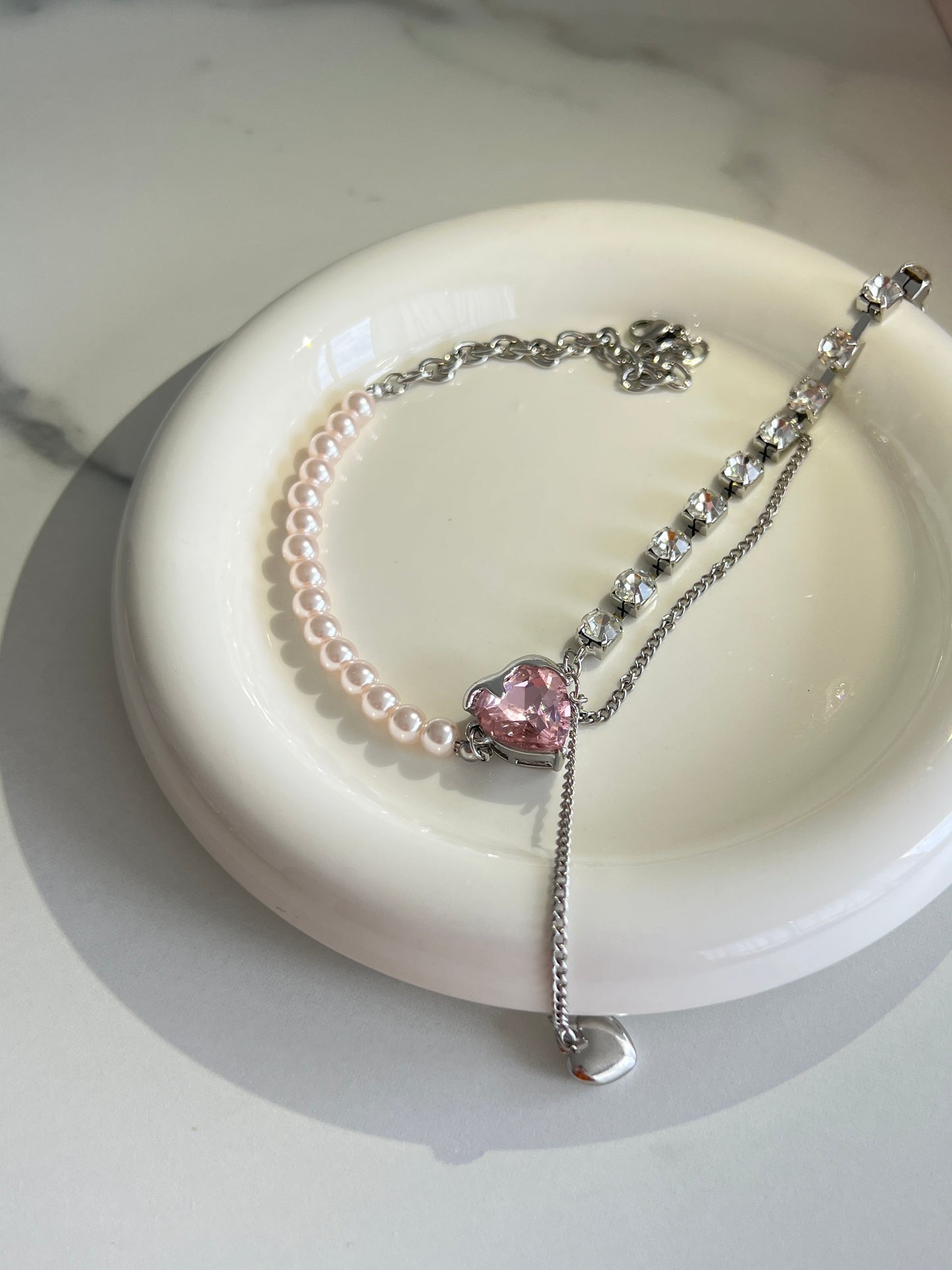 Pink Heart Pearl Necklace