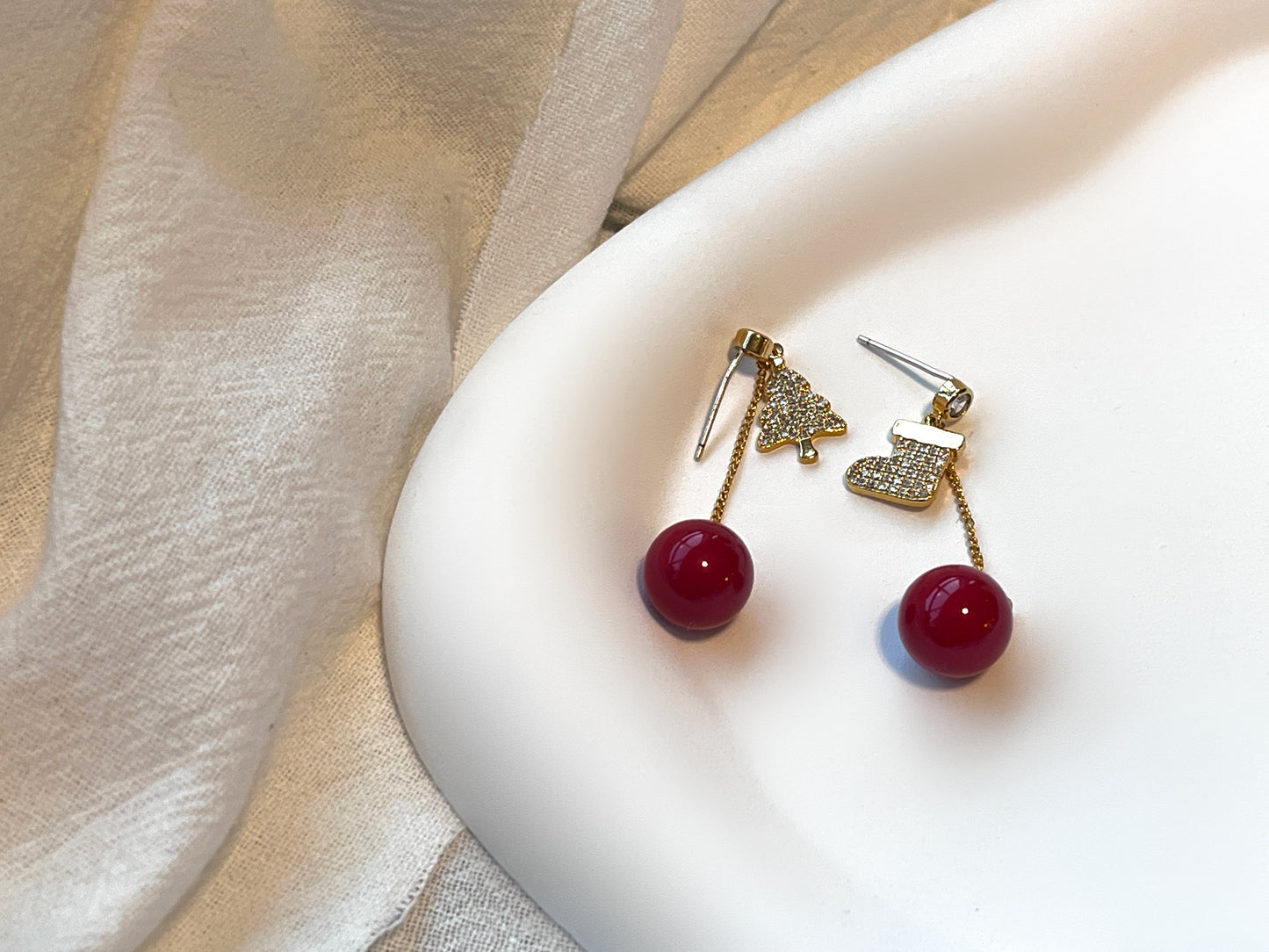 Christmas Earrings with Xmas Tree & Sock Pendant