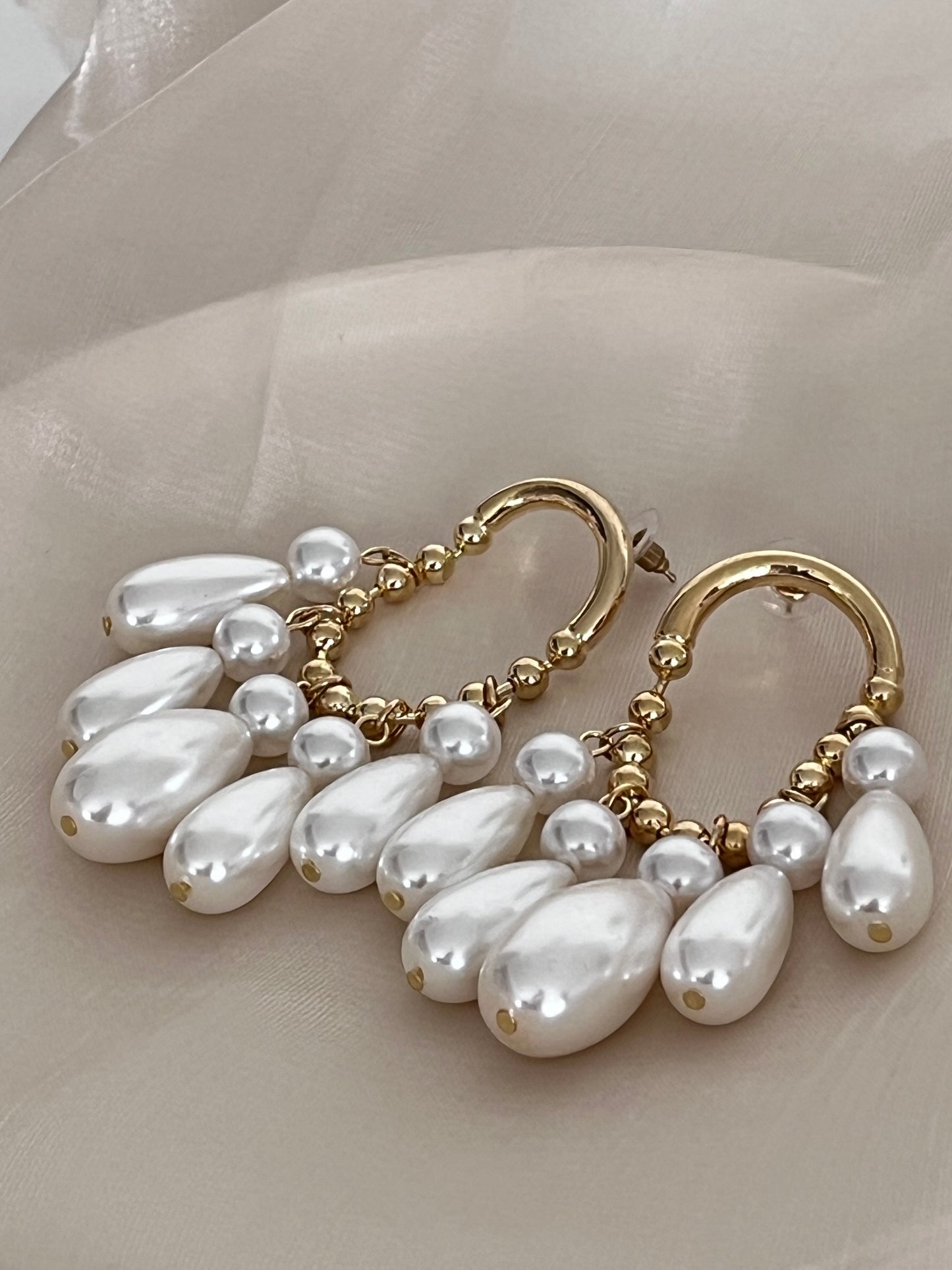 Freya irregular hoop drop Pearl earrings