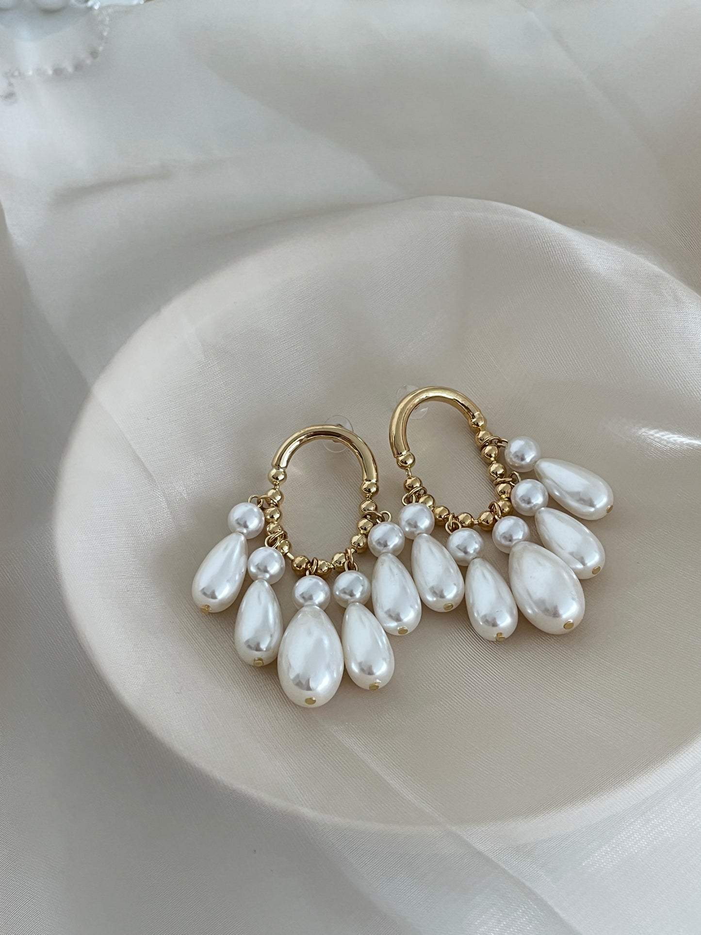 Freya irregular hoop drop Pearl earrings