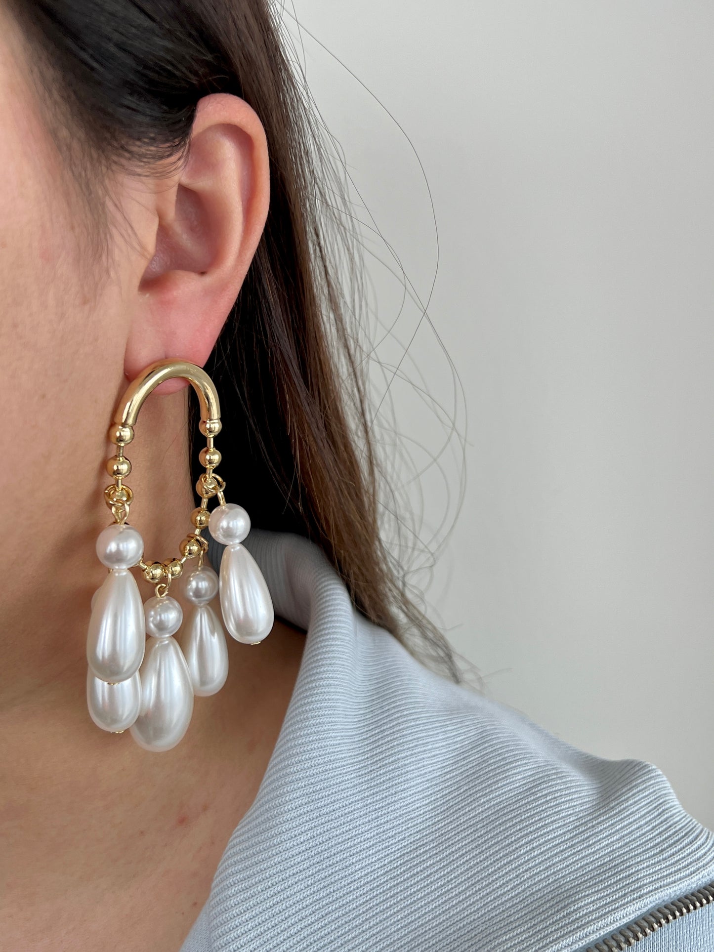 Freya irregular hoop drop Pearl earrings