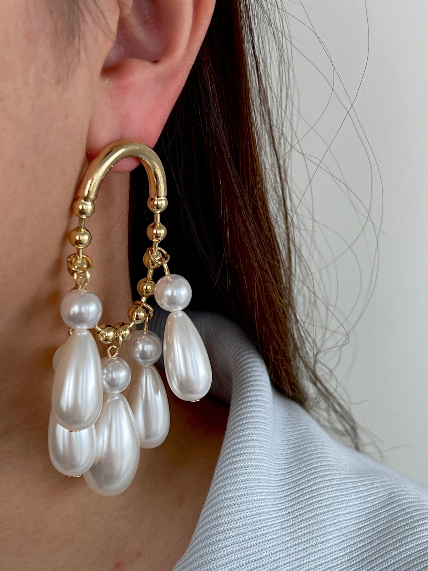 Freya irregular hoop drop Pearl earrings