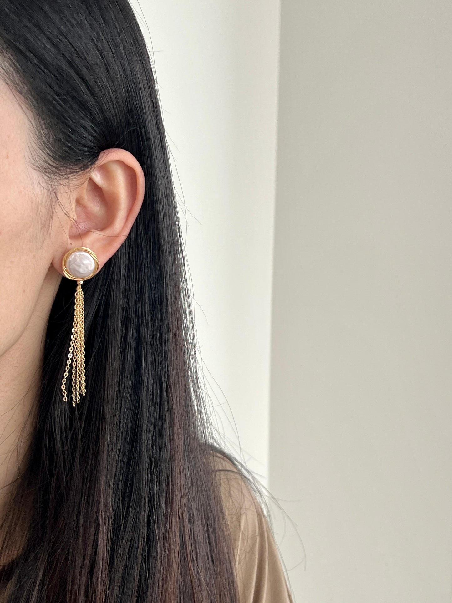 Anna pearl tassel earrings