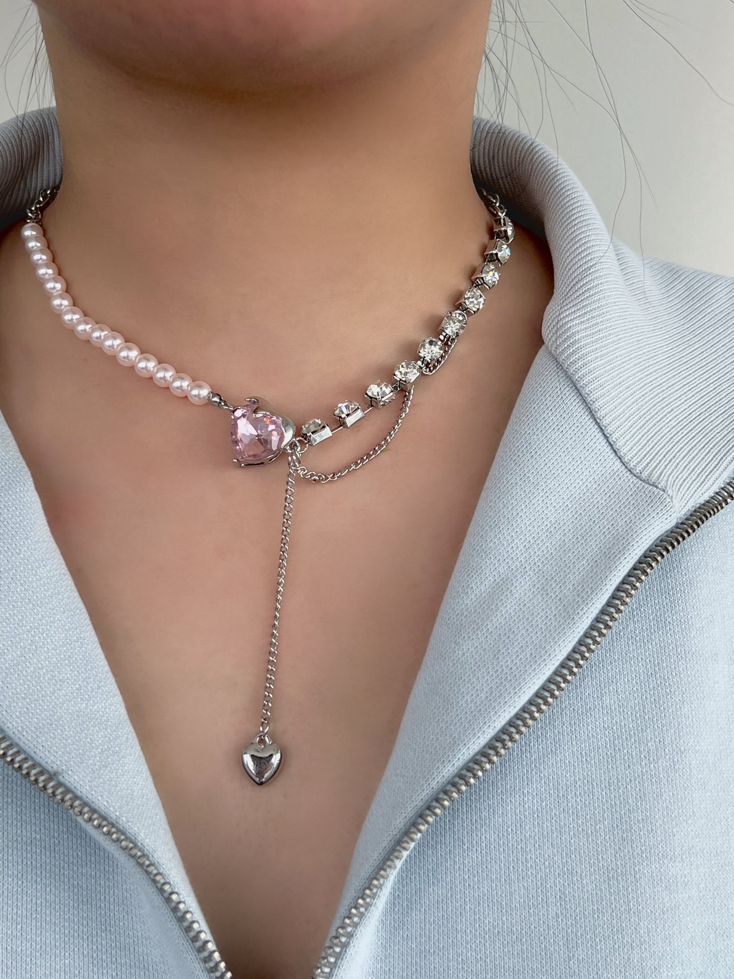 Pink Heart Pearl Necklace