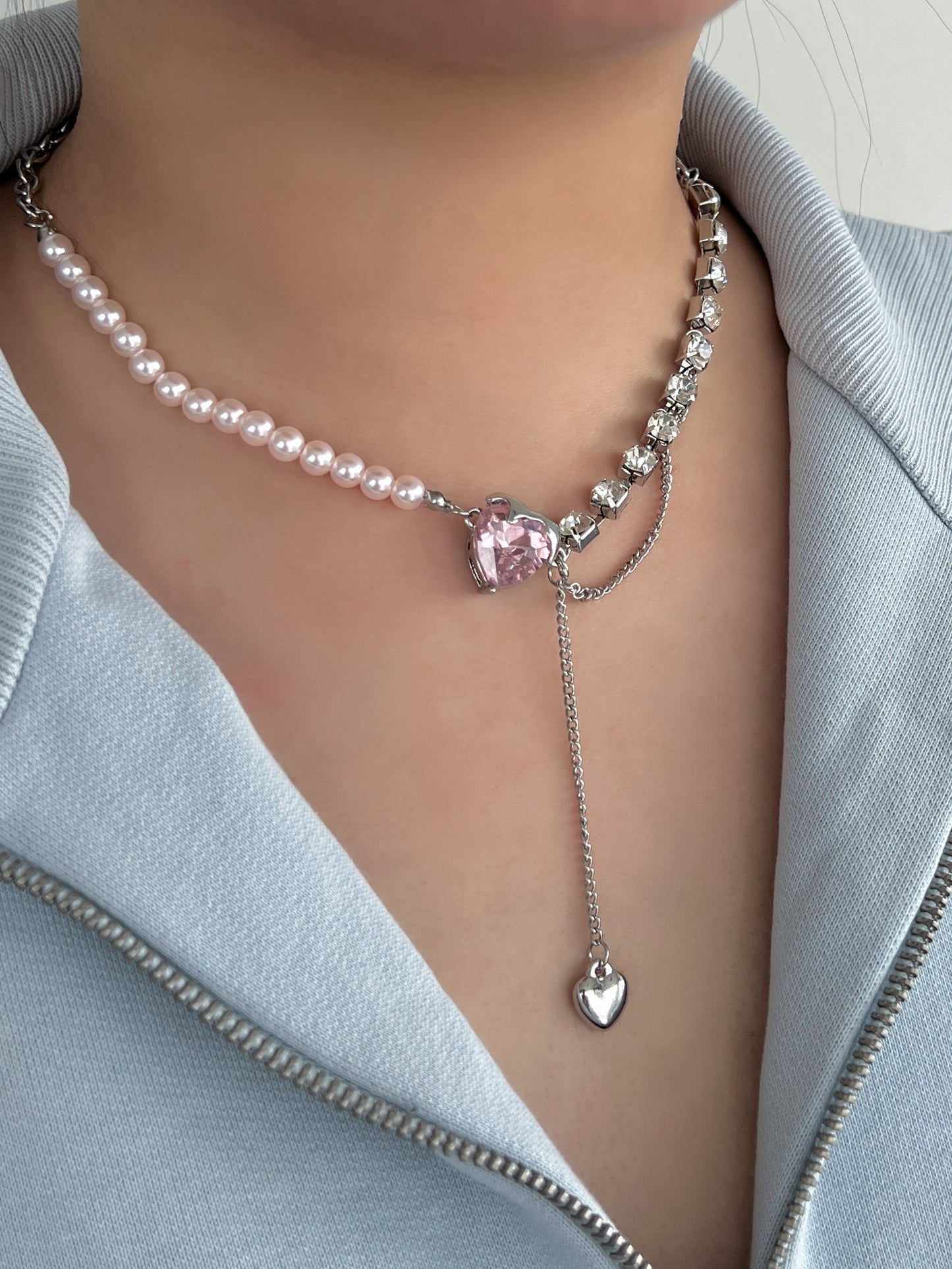 Pink Heart Pearl Necklace